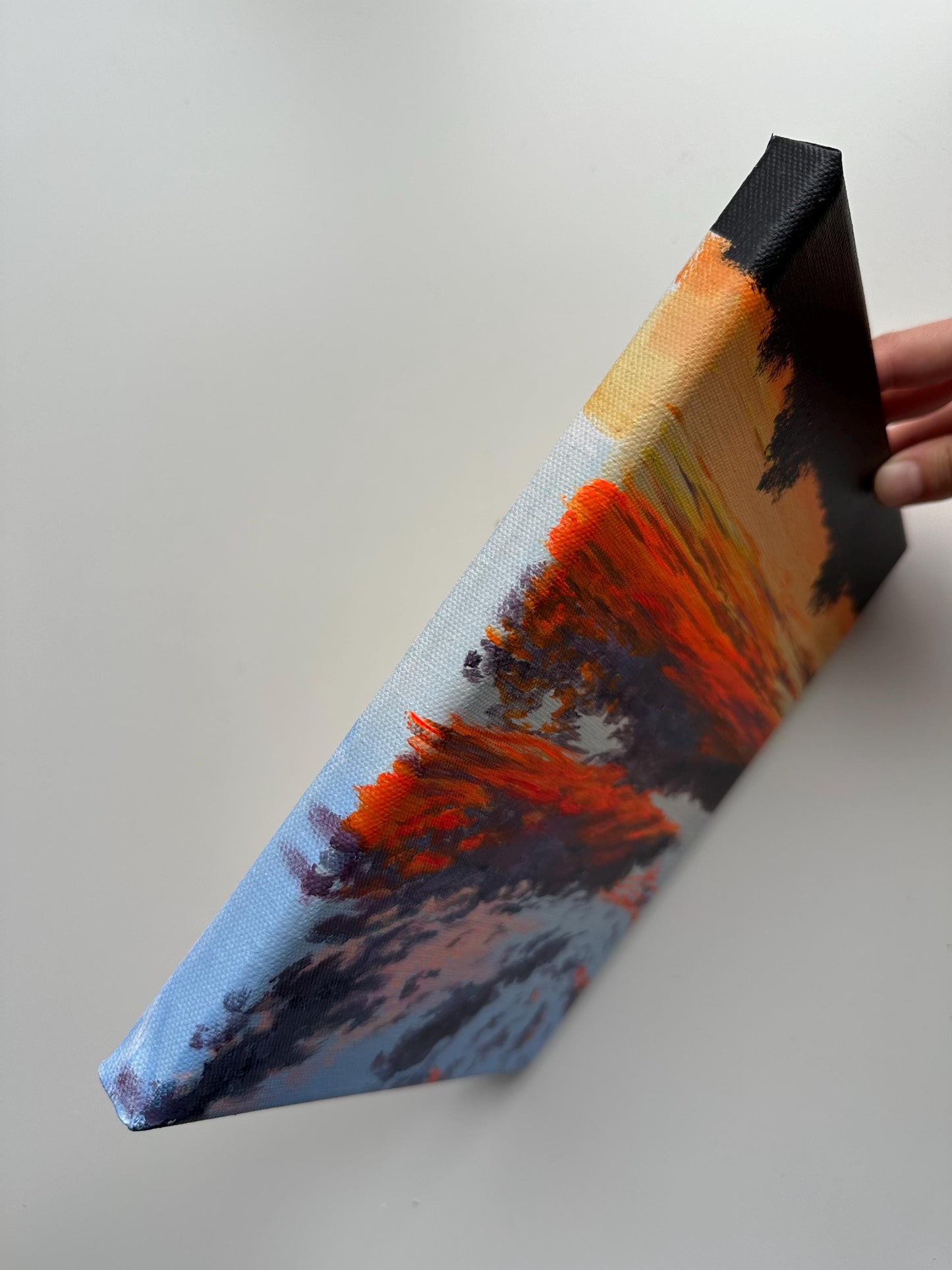 Original Sunset Sky Painting – 8x10 Cloudscape Wall Art – Orange & Red Evening Clouds