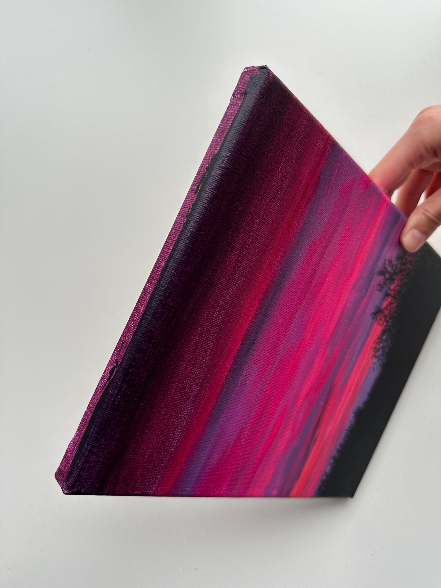 Original Pink Sunset Painting – 8x10 Twilight Sky Wall Art – Bold Cloudscape on Canvas