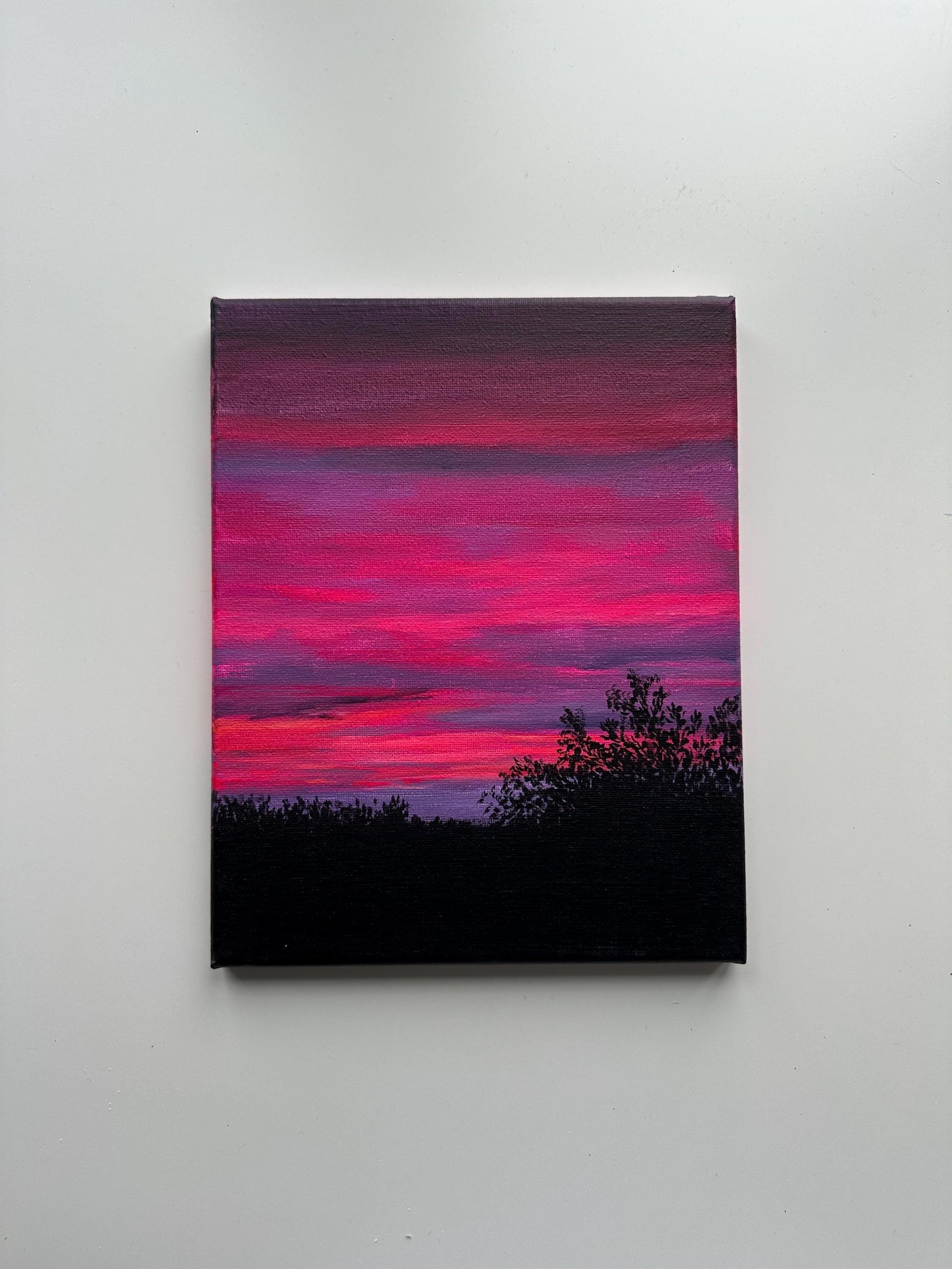 Original Pink Sunset Painting – 8x10 Twilight Sky Wall Art – Bold Cloudscape on Canvas