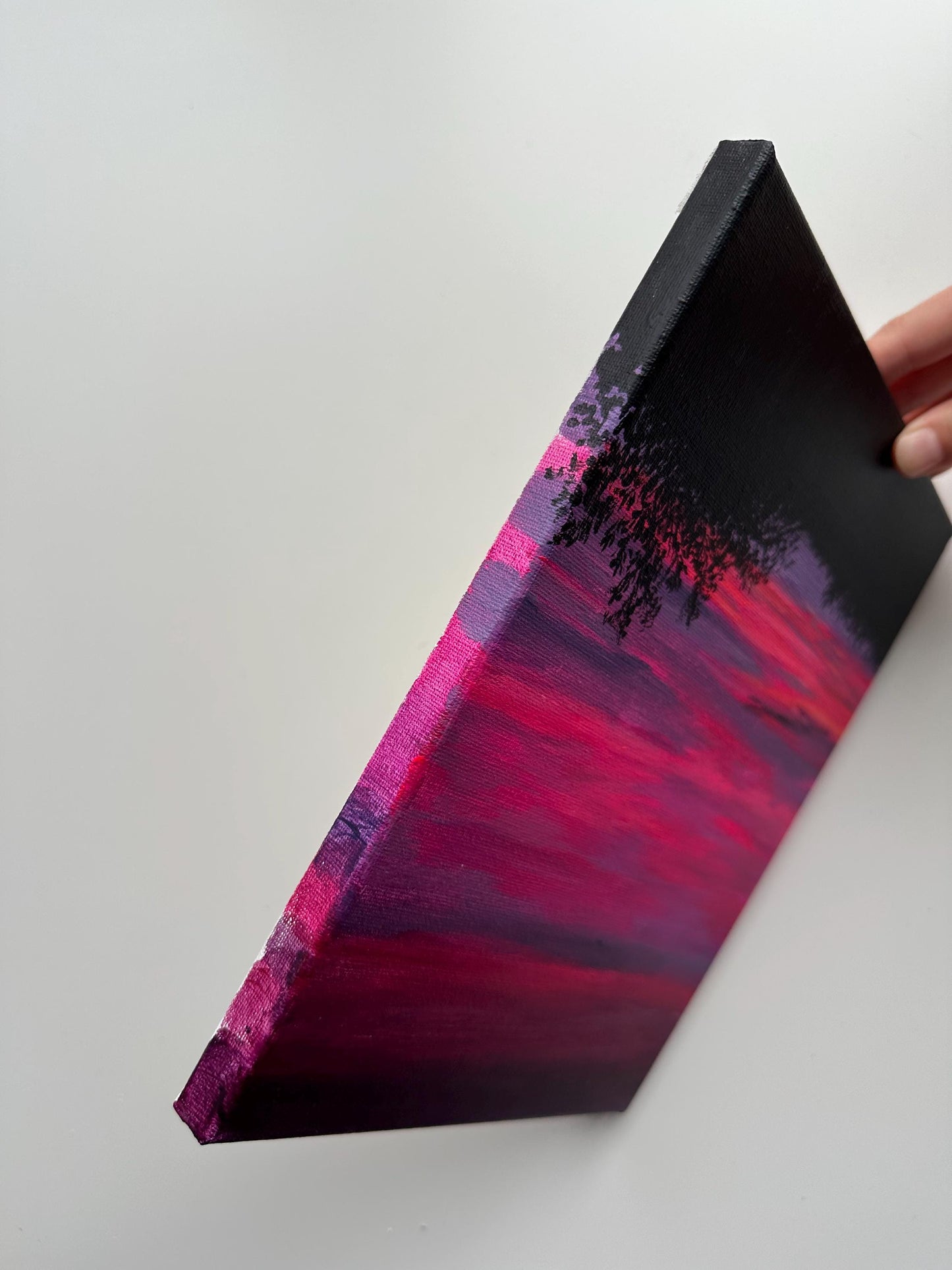 Original Pink Sunset Painting – 8x10 Twilight Sky Wall Art – Bold Cloudscape on Canvas