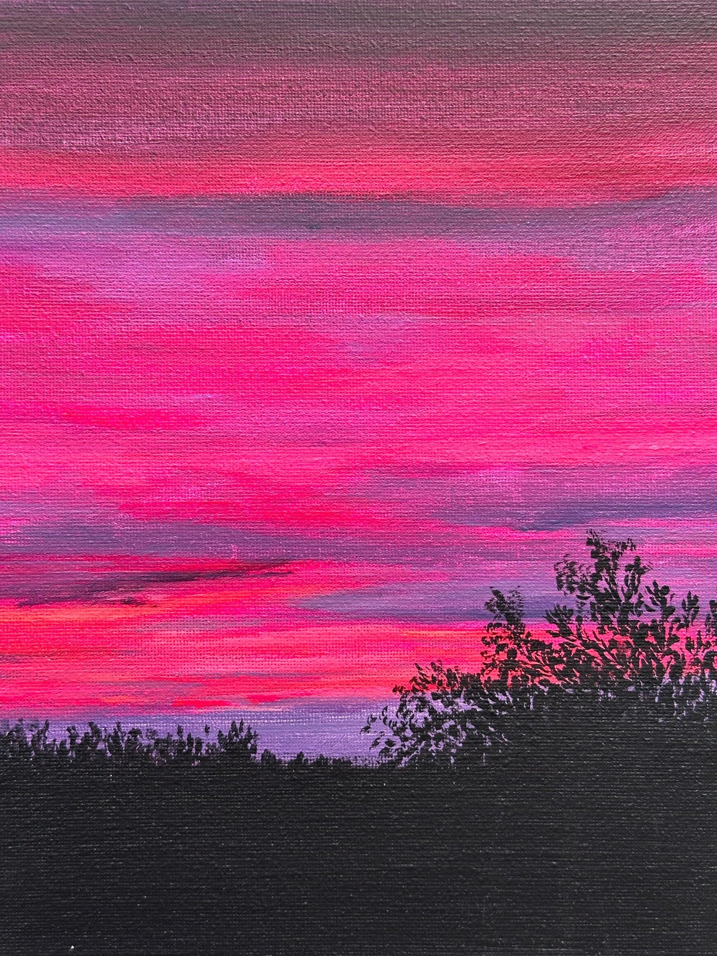 Original Pink Sunset Painting – 8x10 Twilight Sky Wall Art – Bold Cloudscape on Canvas