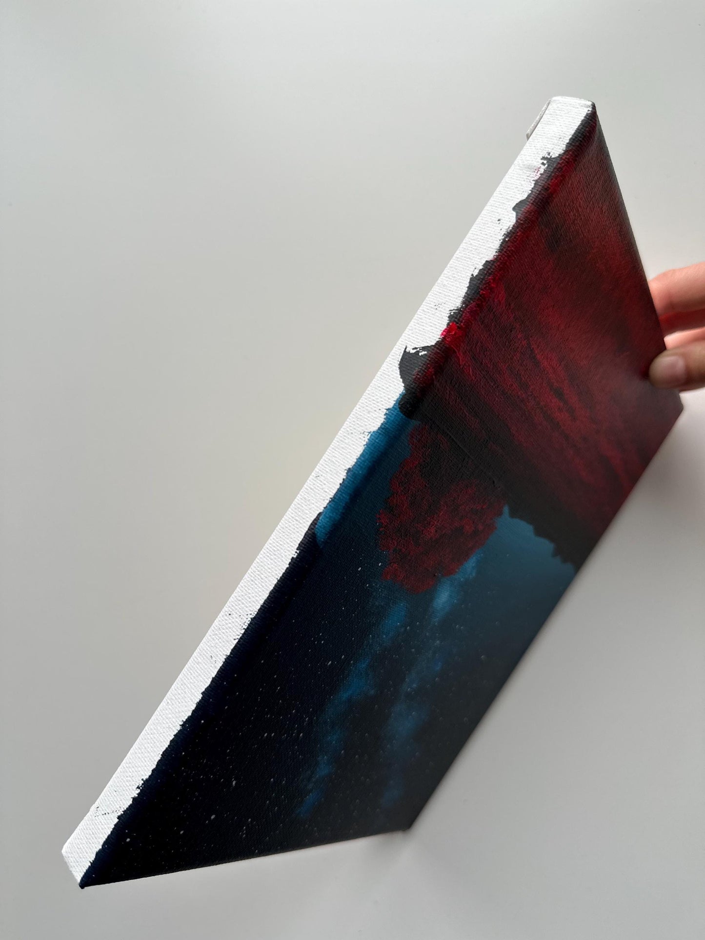 Red Tree Under the Stars – 8x10 Night Sky Painting, Galaxy Landscape Art