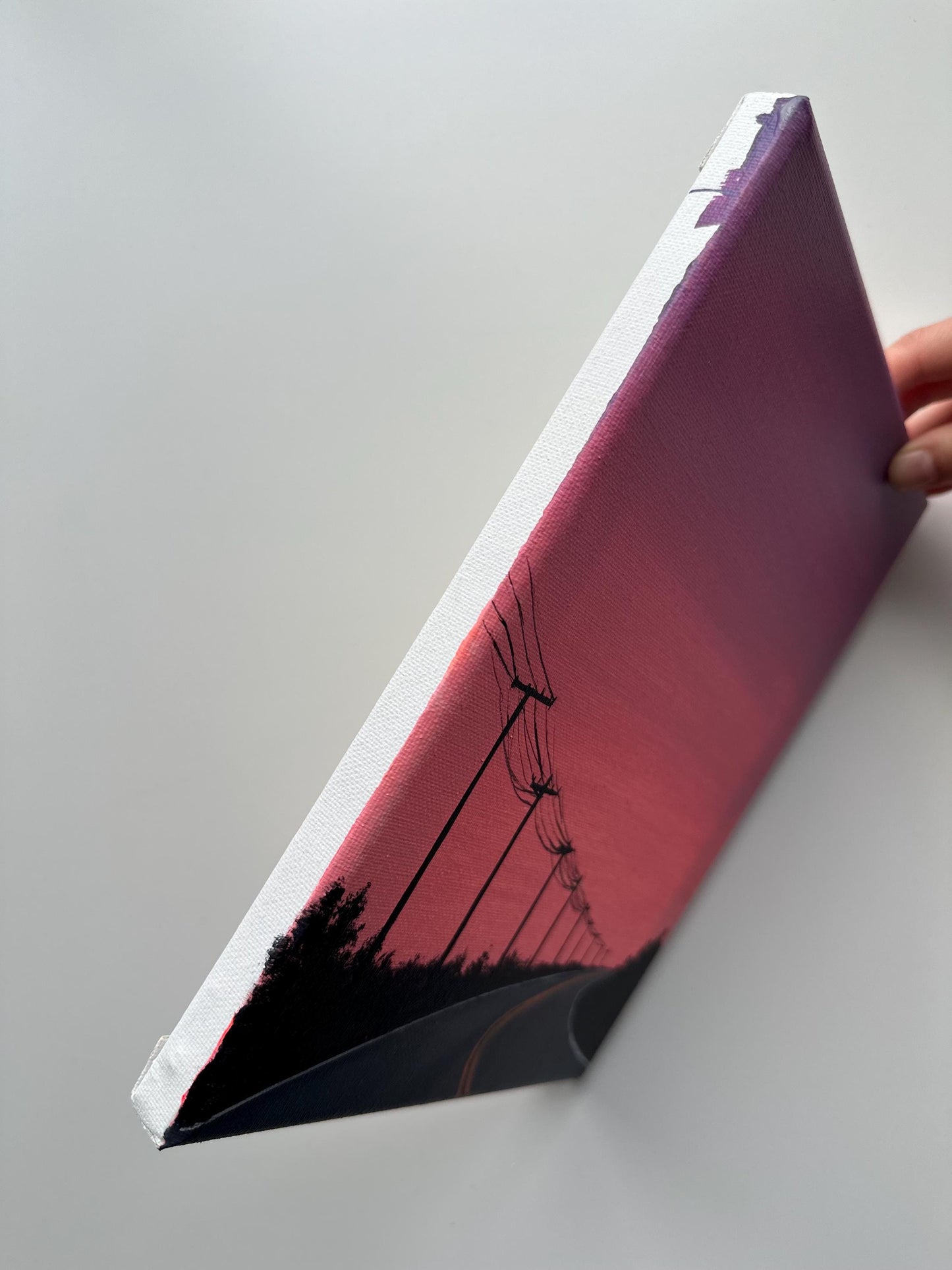 Pink Sunset Road – 8x10 Original Acrylic Painting, Minimal Highway Wall Art, Pastel Sky Landscape