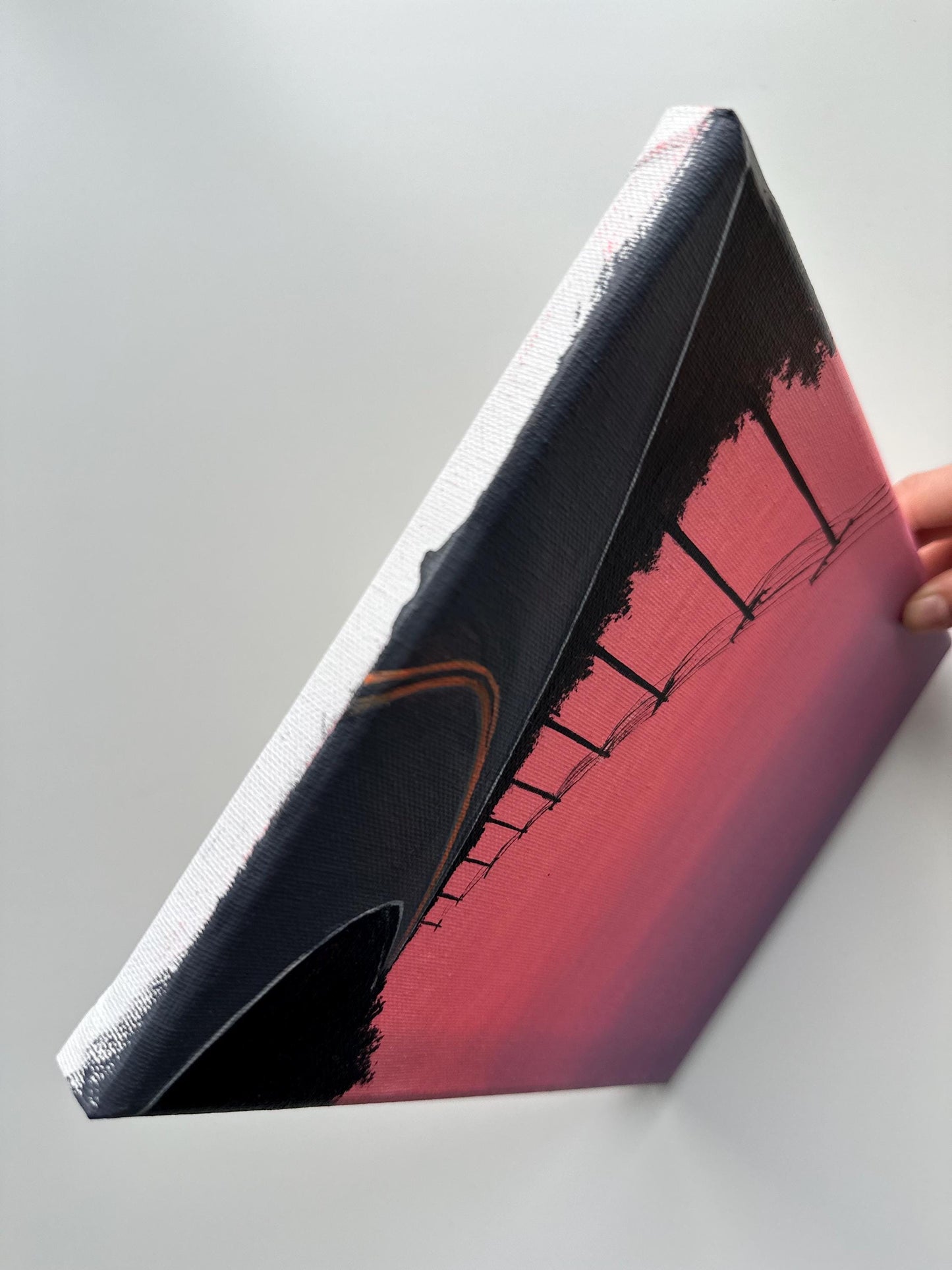 Pink Sunset Road – 8x10 Original Acrylic Painting, Minimal Highway Wall Art, Pastel Sky Landscape