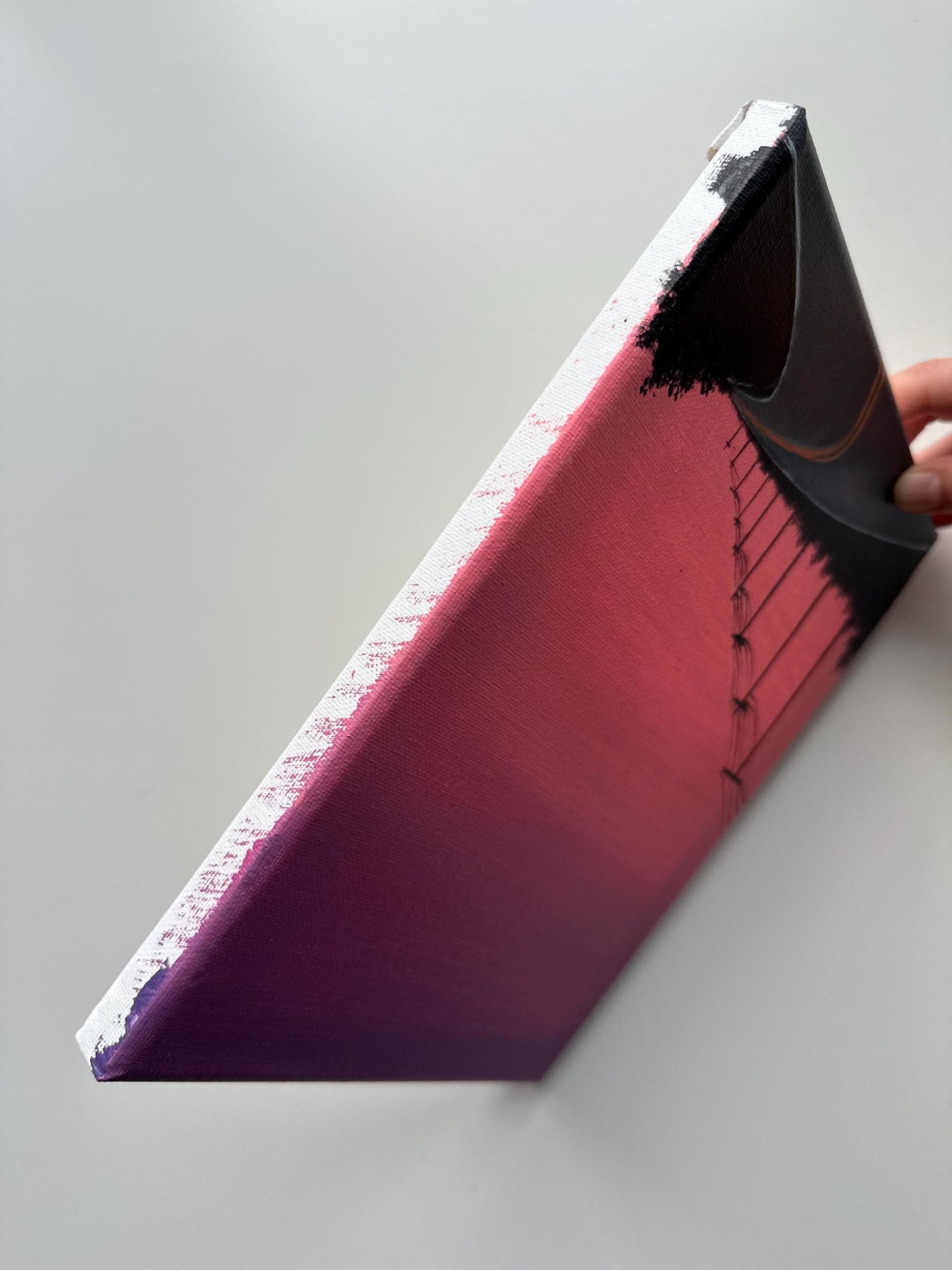 Pink Sunset Road – 8x10 Original Acrylic Painting, Minimal Highway Wall Art, Pastel Sky Landscape