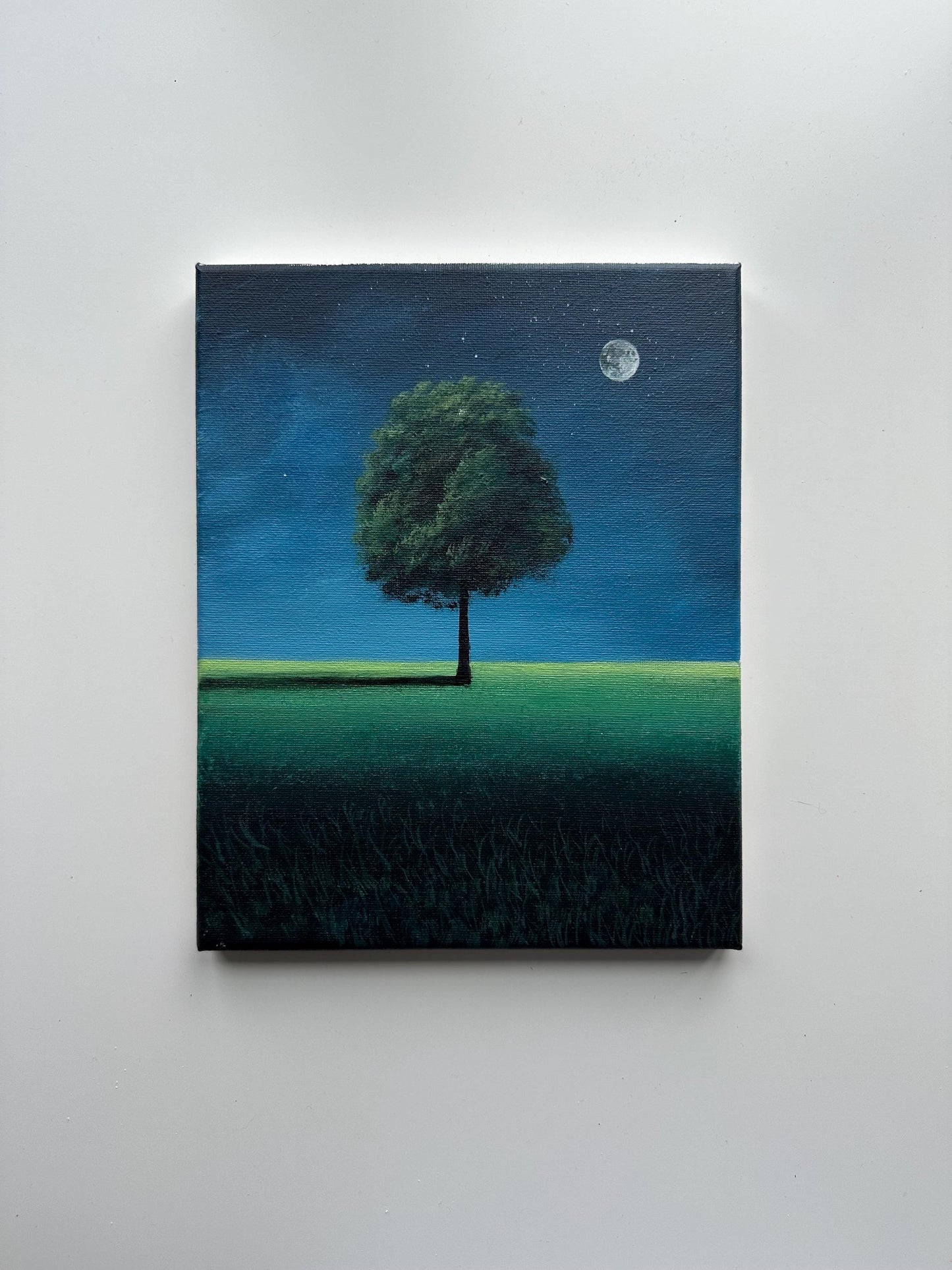 Original Moonlit Tree Painting – Minimalist Night Landscape, 8x10 Acrylic