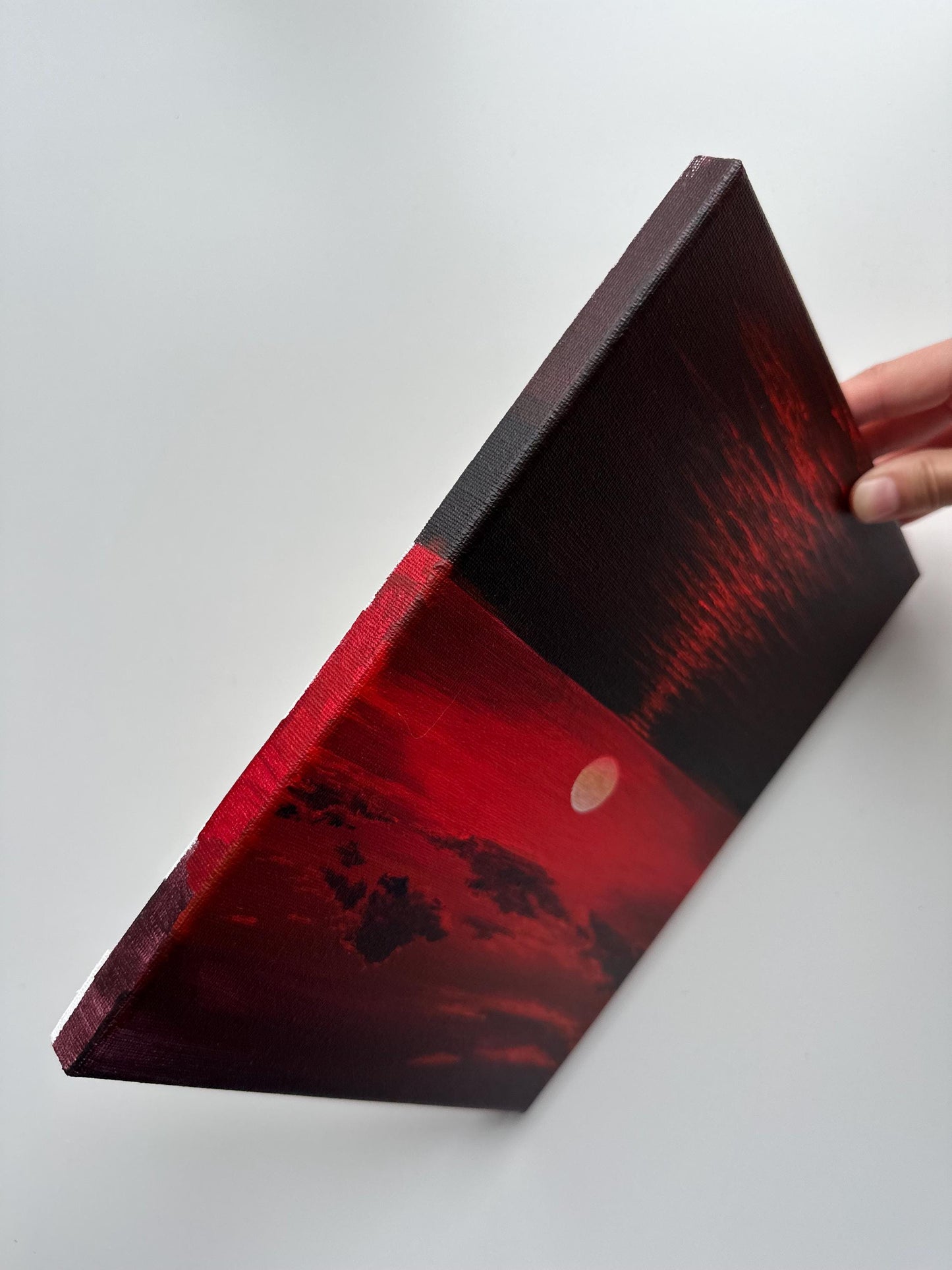 Original Red Sunset Seascape Painting - 8x10 Acrylic Crimson Horizon