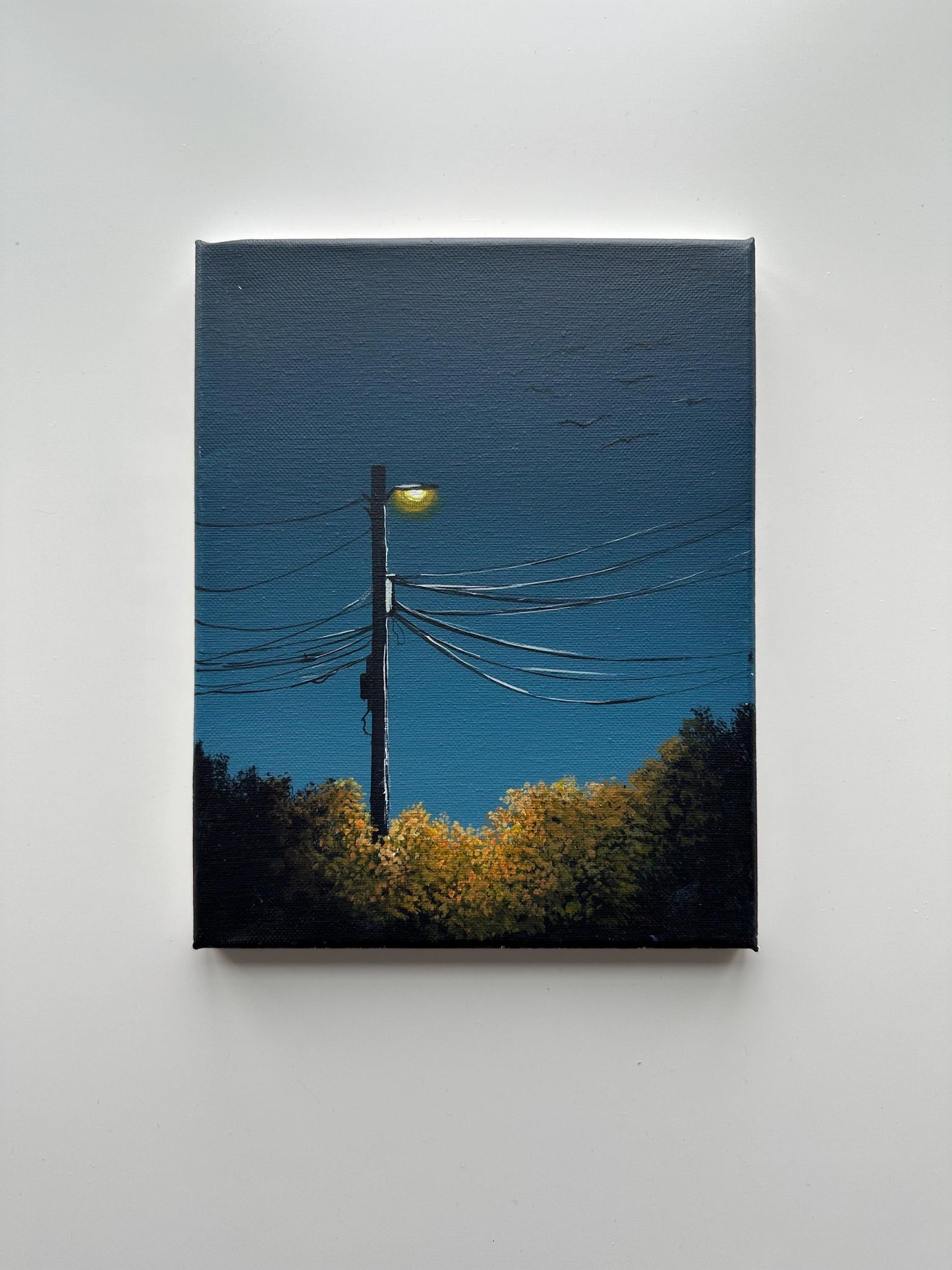Streetlight at Dusk – 8x10 Night Wall Art, Minimal Landscape Painting