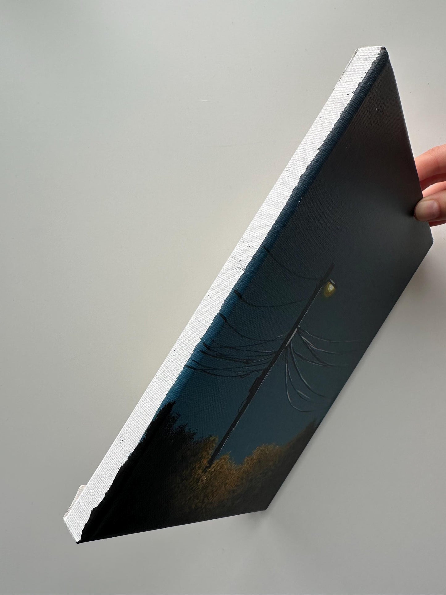 Streetlight at Dusk – 8x10 Night Wall Art, Minimal Landscape Painting