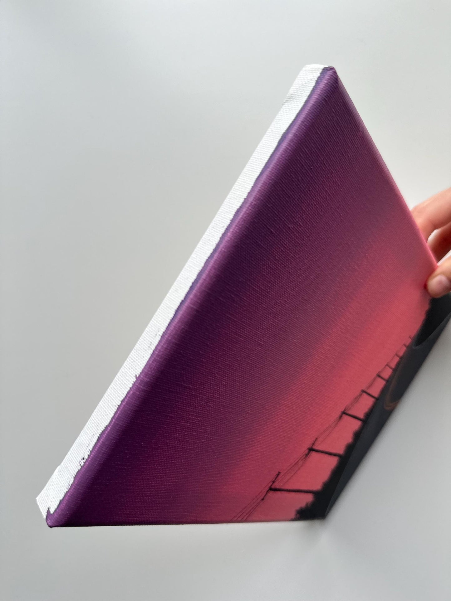 Pink Sunset Road – 8x10 Original Acrylic Painting, Minimal Highway Wall Art, Pastel Sky Landscape