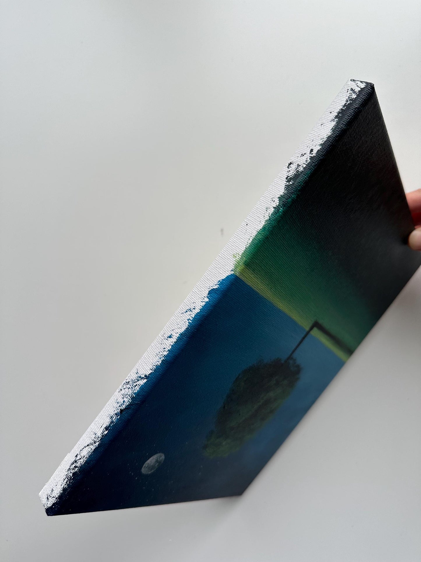 Original Moonlit Tree Painting – Minimalist Night Landscape, 8x10 Acrylic