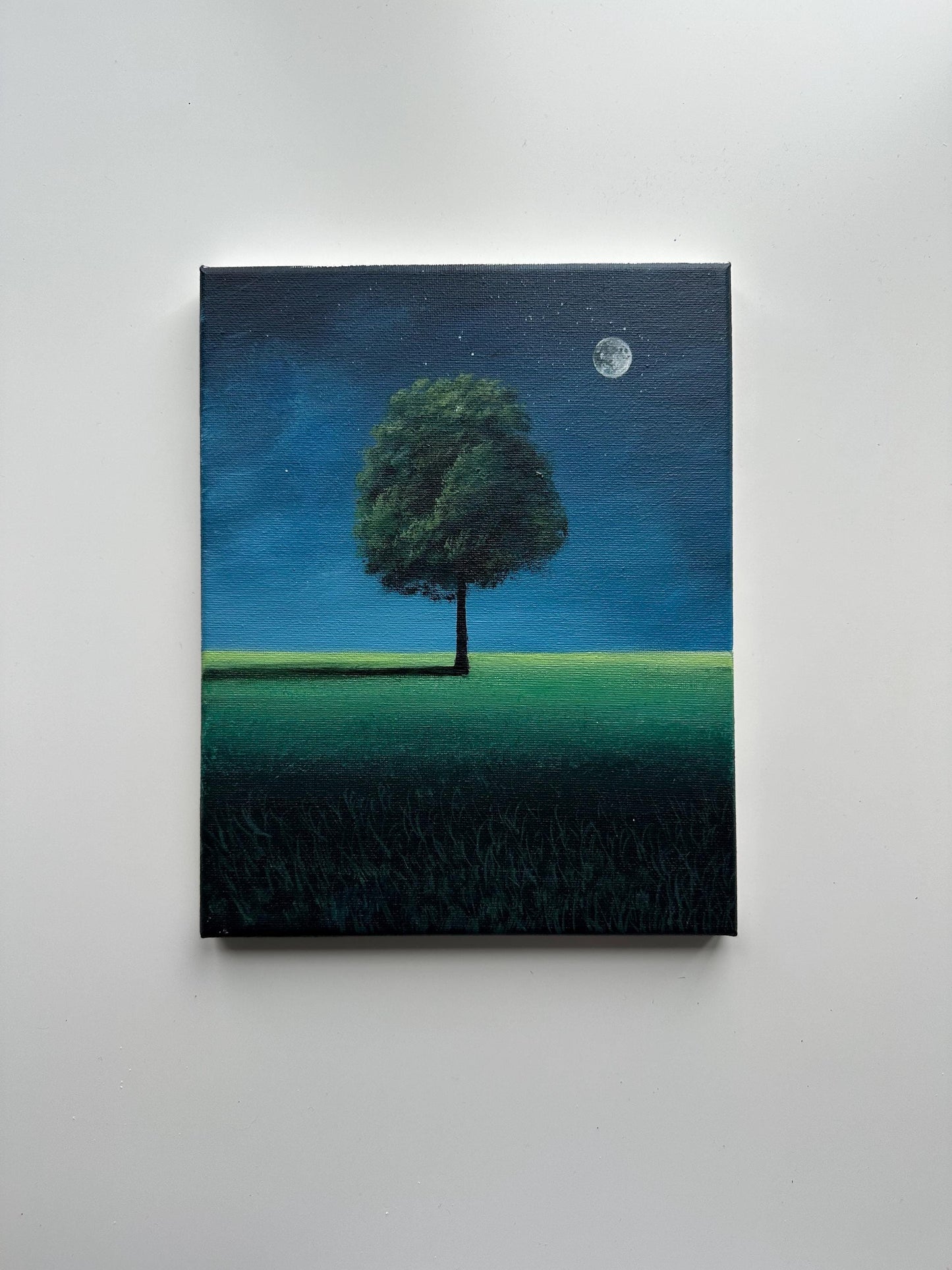 Original Moonlit Tree Painting – Minimalist Night Landscape, 8x10 Acrylic