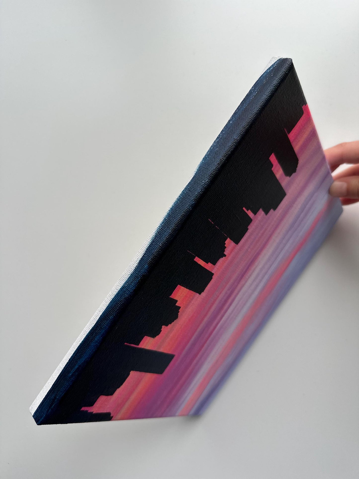 Original Cityscape Acrylic Painting – Pink Sunset Urban Art (8x10)