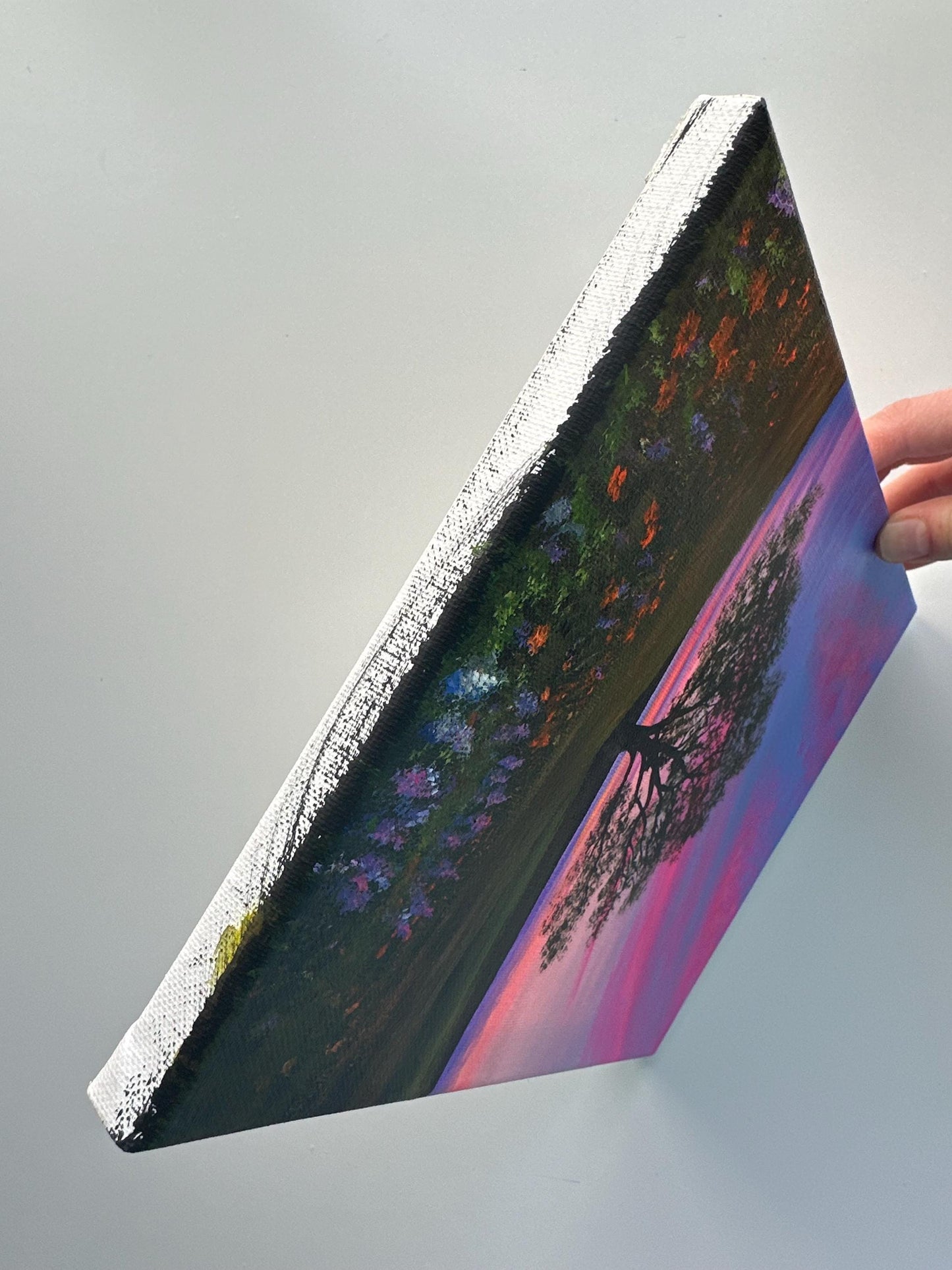 Lone Tree Sunset Painting, Colorful Sky Landscape Art, Original Acrylic Nature Painting, 8x10