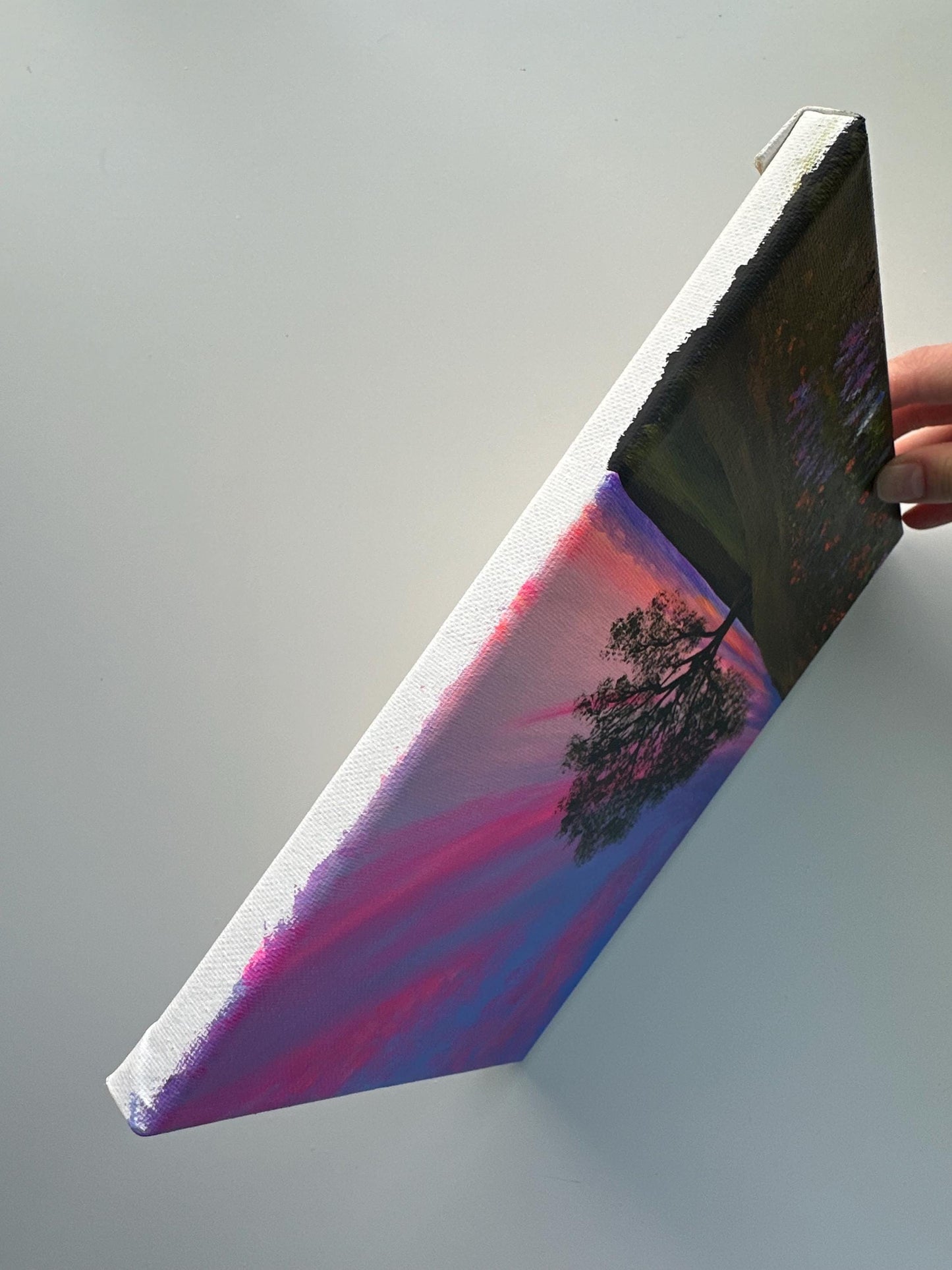 Lone Tree Sunset Painting, Colorful Sky Landscape Art, Original Acrylic Nature Painting, 8x10