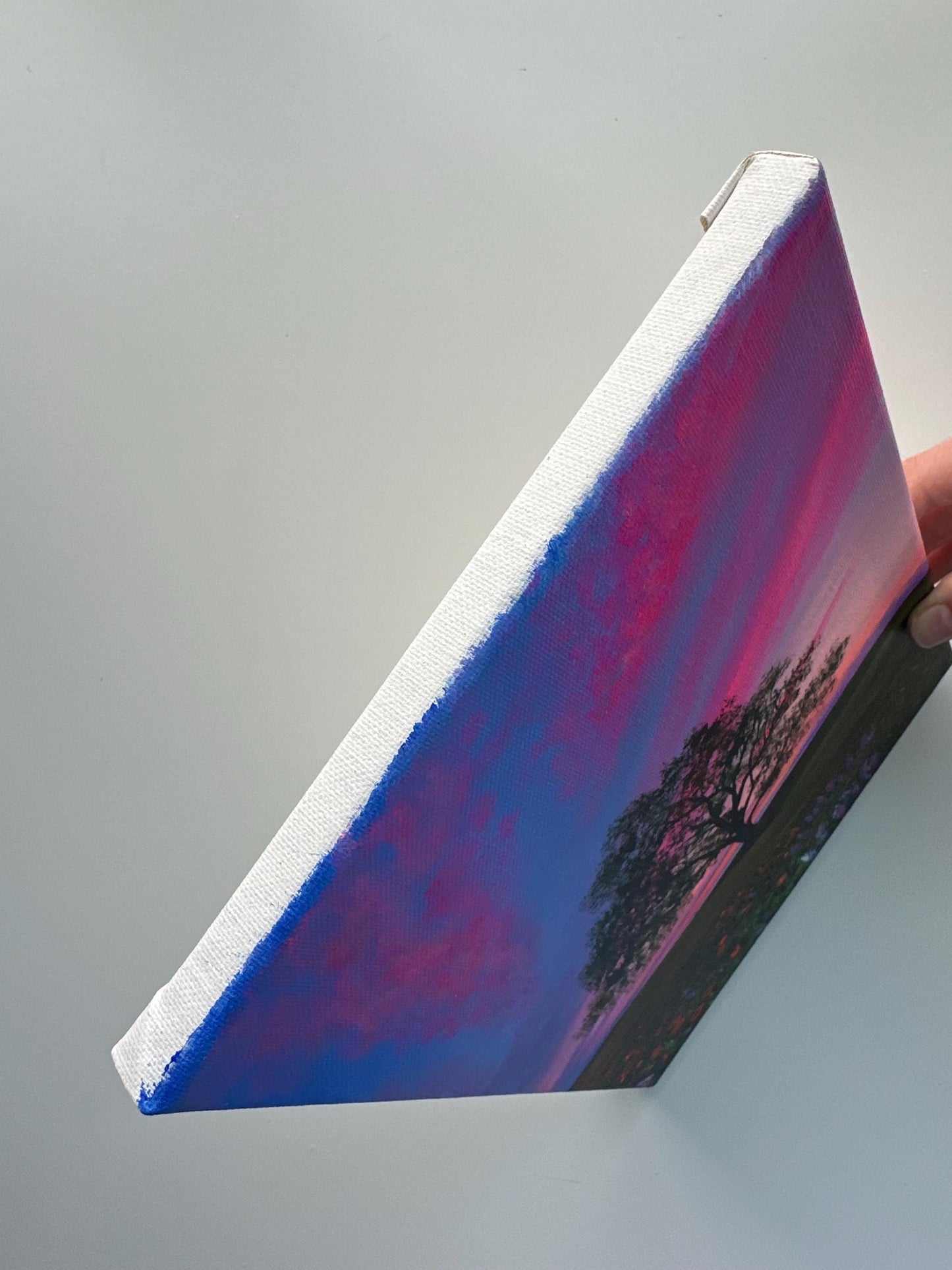 Lone Tree Sunset Painting, Colorful Sky Landscape Art, Original Acrylic Nature Painting, 8x10