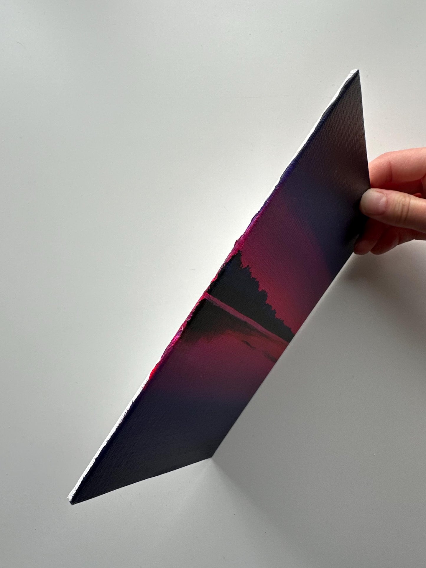Purple Sunset Reflection Painting, Minimal Lake Landscape Art, Original Acrylic on Canvas Panel, 6x8