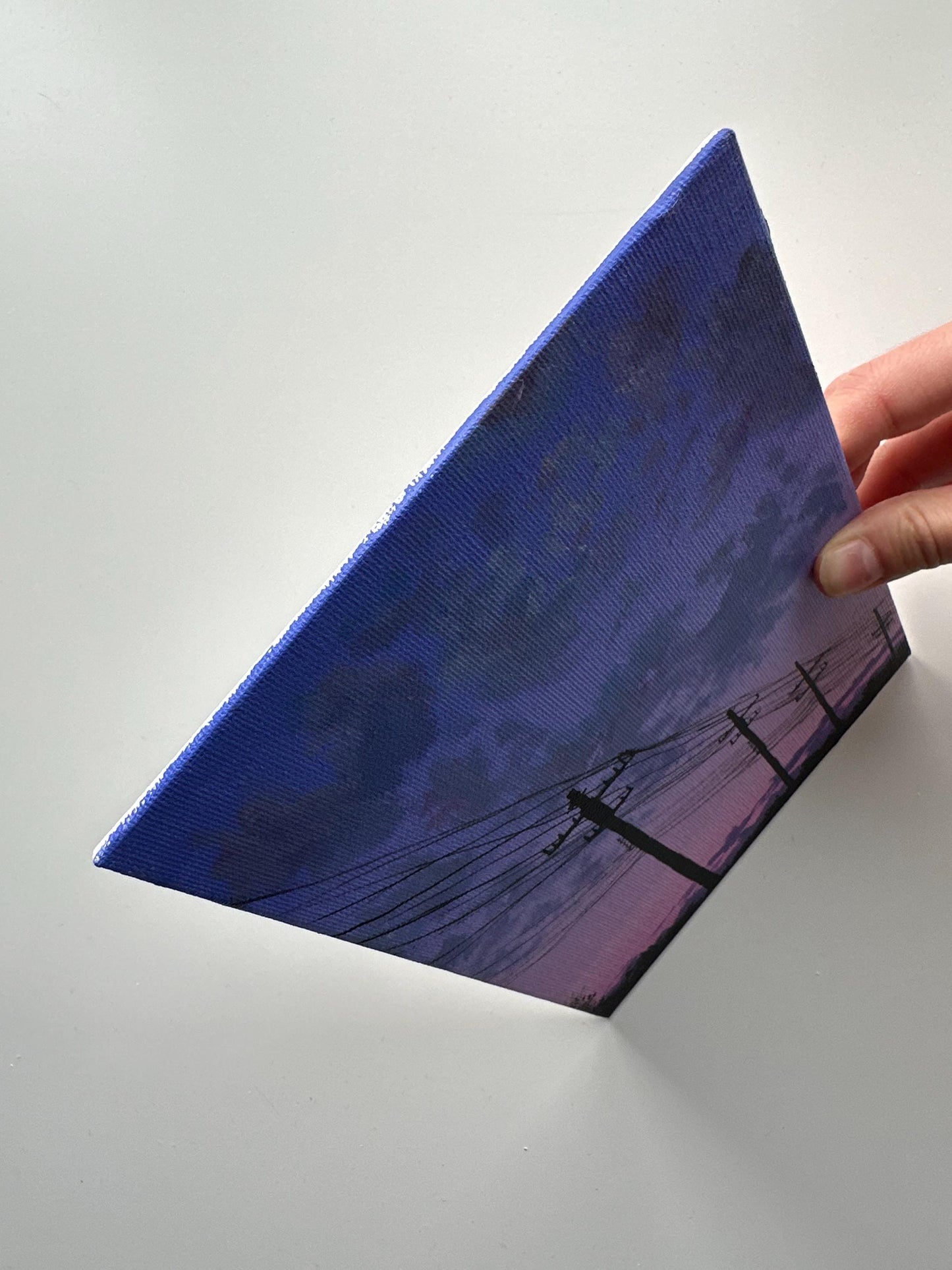 Power Lines Sunset Painting, Urban Sky Landscape Art, Original Acrylic Canvas Panel Art, 6x8