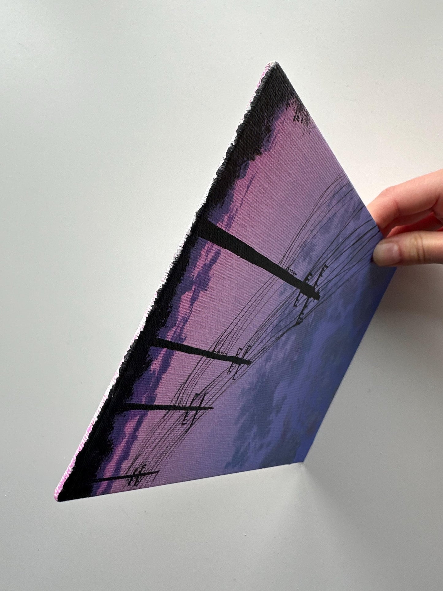 Power Lines Sunset Painting, Urban Sky Landscape Art, Original Acrylic Canvas Panel Art, 6x8