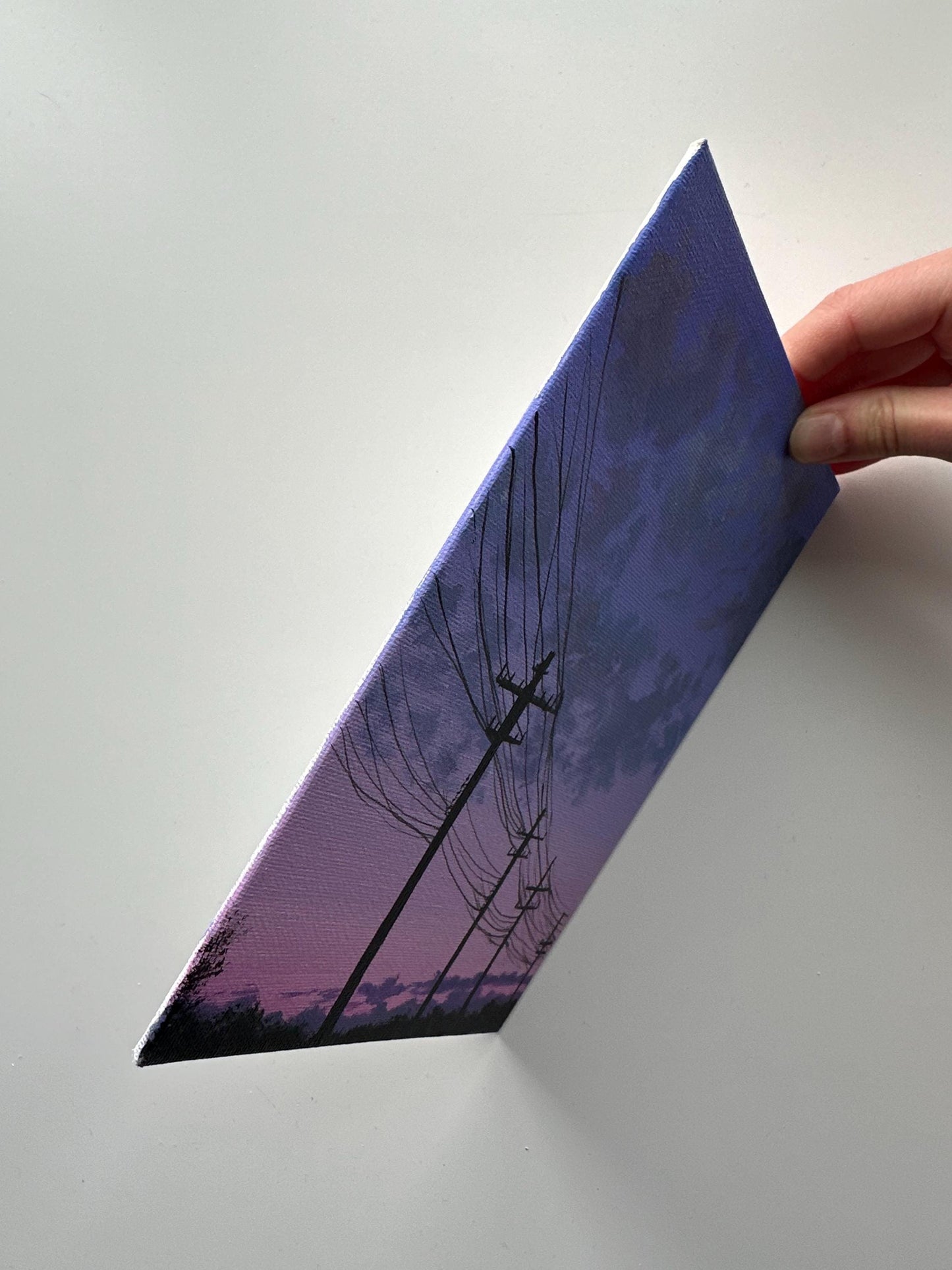 Power Lines Sunset Painting, Urban Sky Landscape Art, Original Acrylic Canvas Panel Art, 6x8