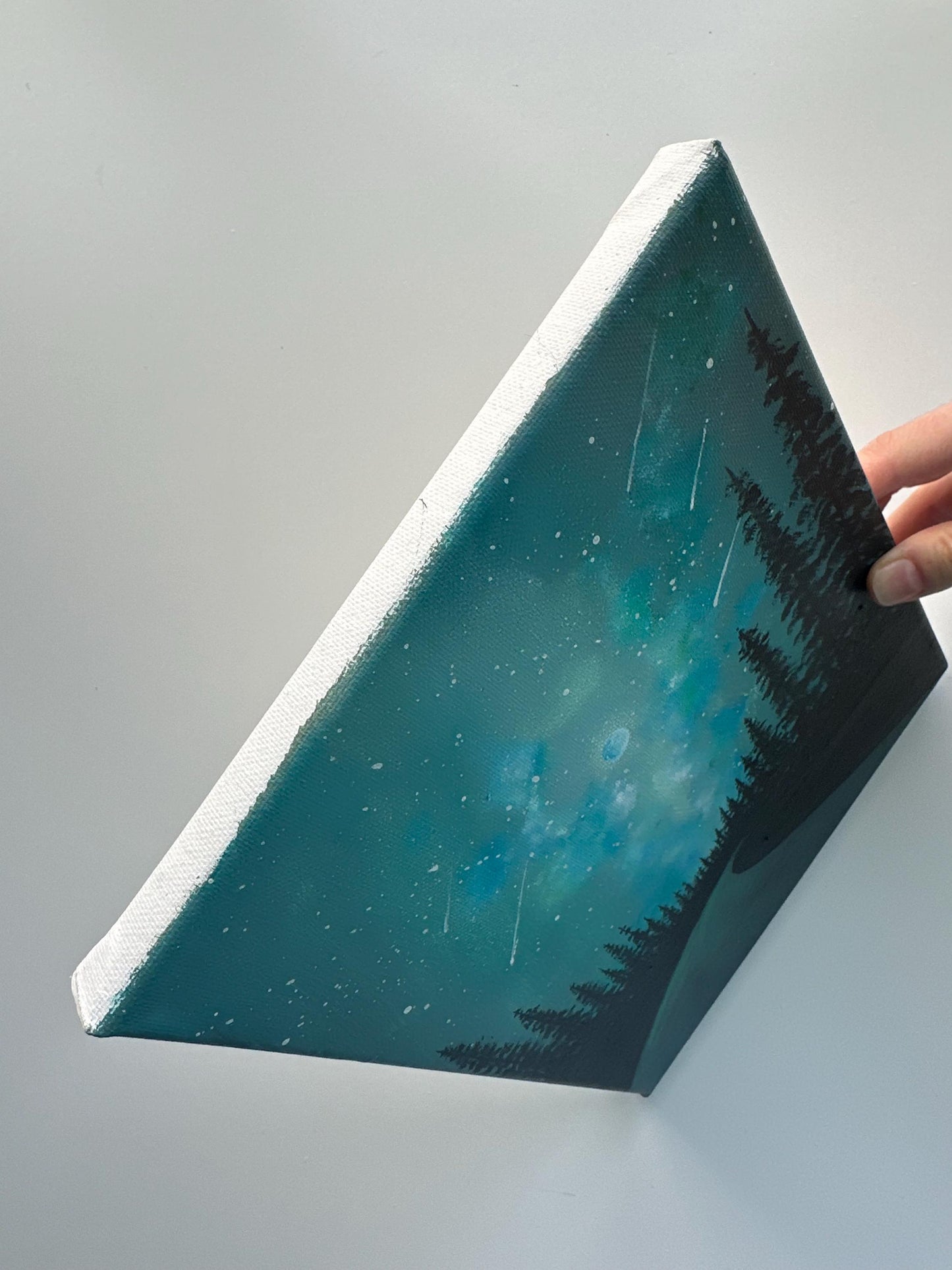 Starry Night Forest Road Painting, Milky Way Landscape Art, Original Acrylic Night Sky Painting, 8x10