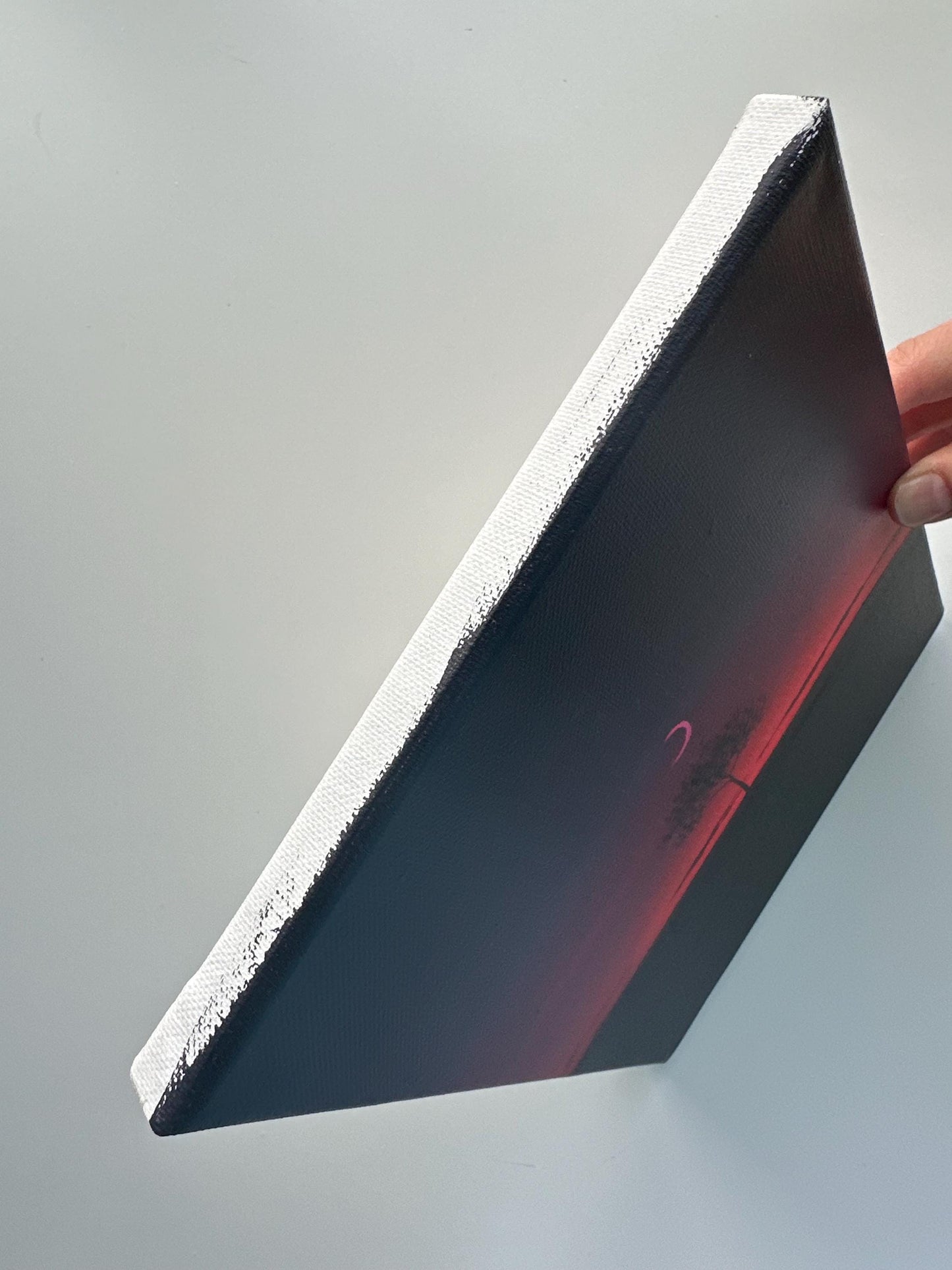 Dark Red Sunset Tree Painting, Minimal Night Landscape Art, Original Acrylic Painting, 8x10