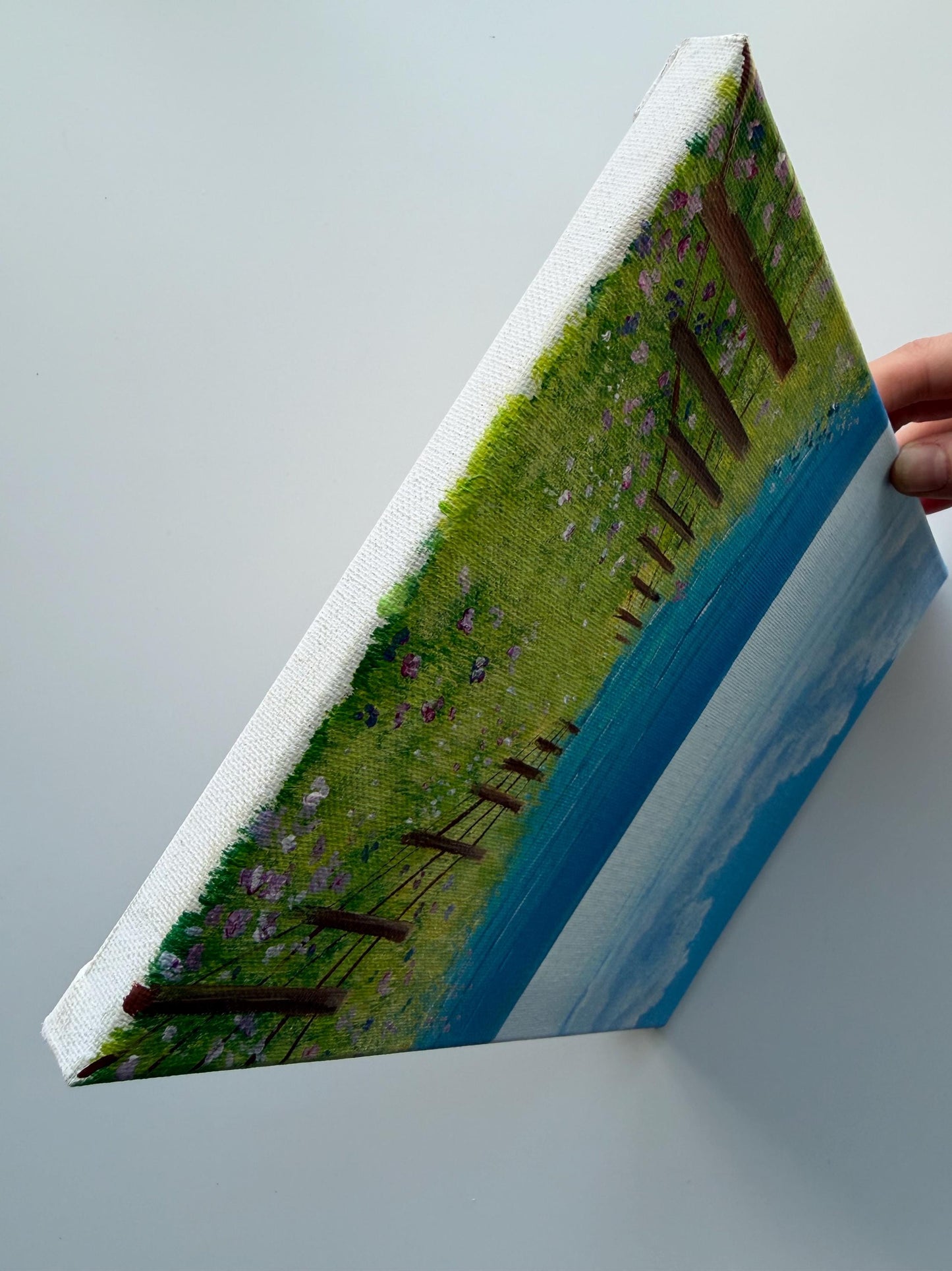 Coastal Path Painting 8x10 | Original Acrylic Seascape | Ocean View Wildflower Meadow | Beach Wall Art