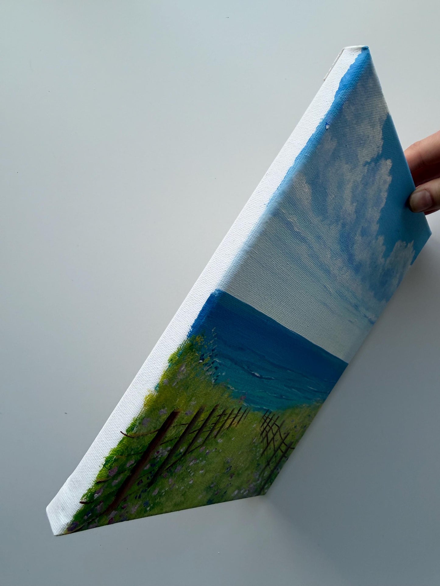 Coastal Path Painting 8x10 | Original Acrylic Seascape | Ocean View Wildflower Meadow | Beach Wall Art