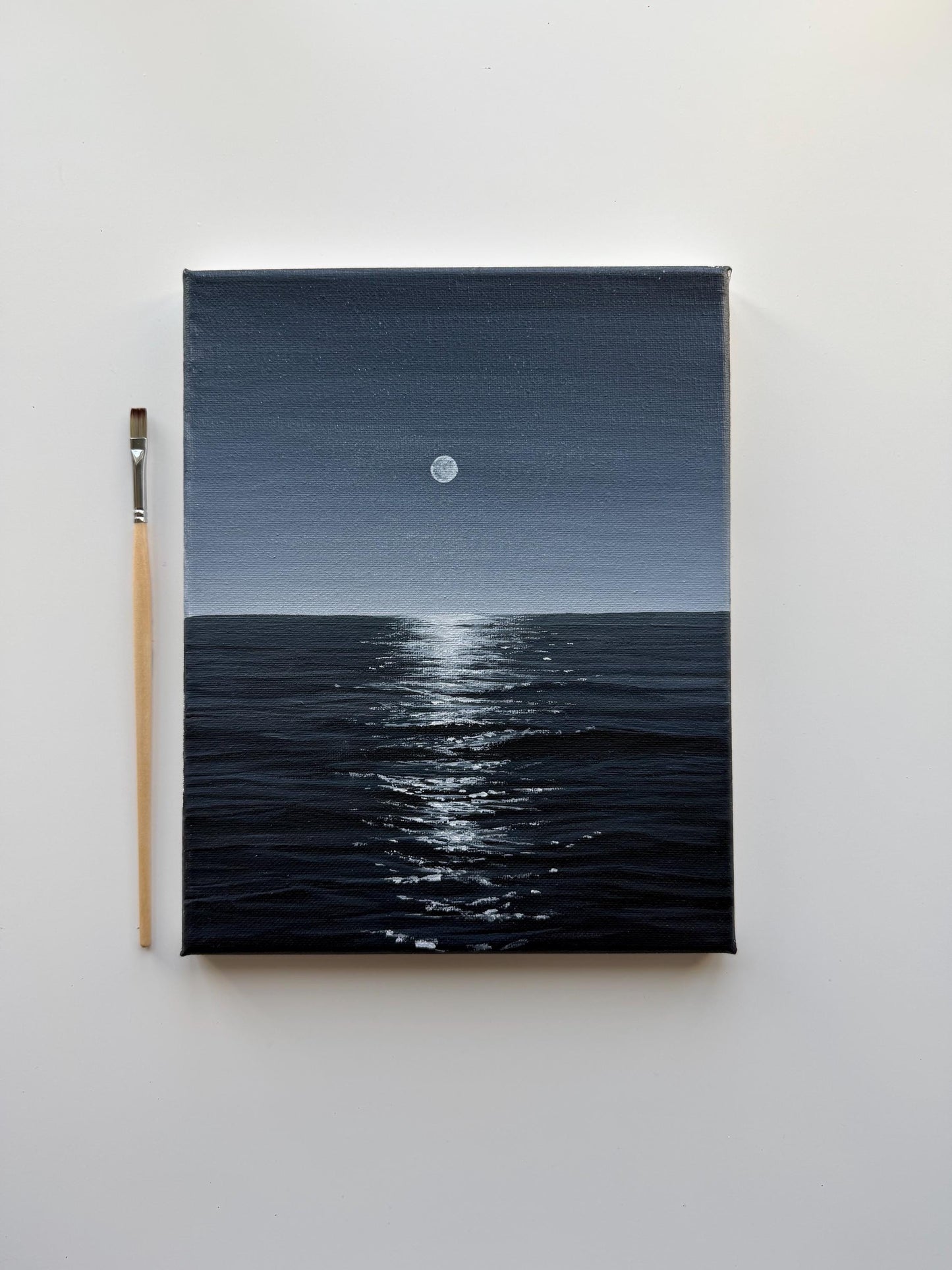 Original Acrylic Moonlight Ocean Painting | Moody Seascape Wall Art 8x10