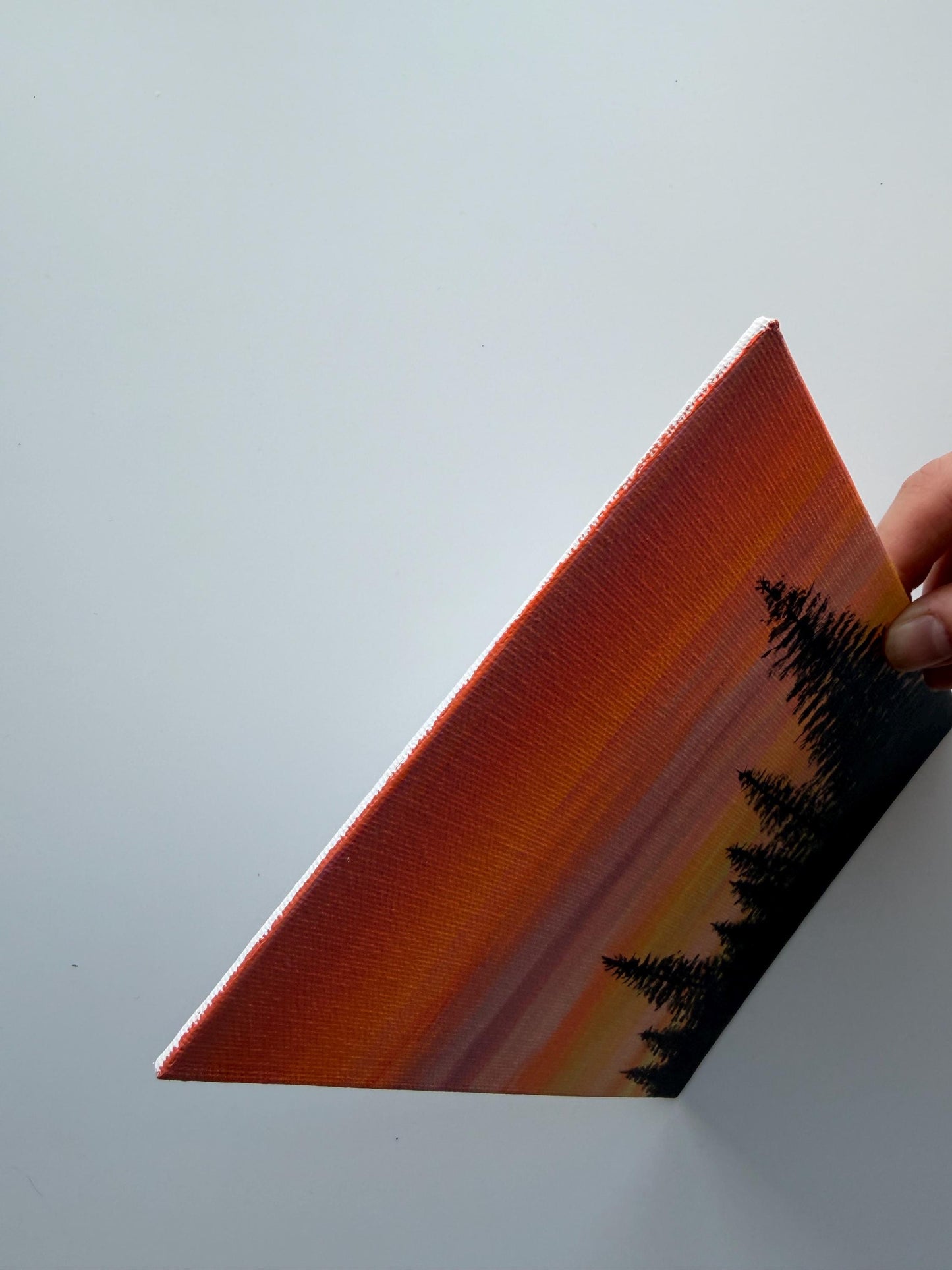 Original Sunset Pine Tree Painting 6x8, Acrylic Forest Landscape Wall Decor