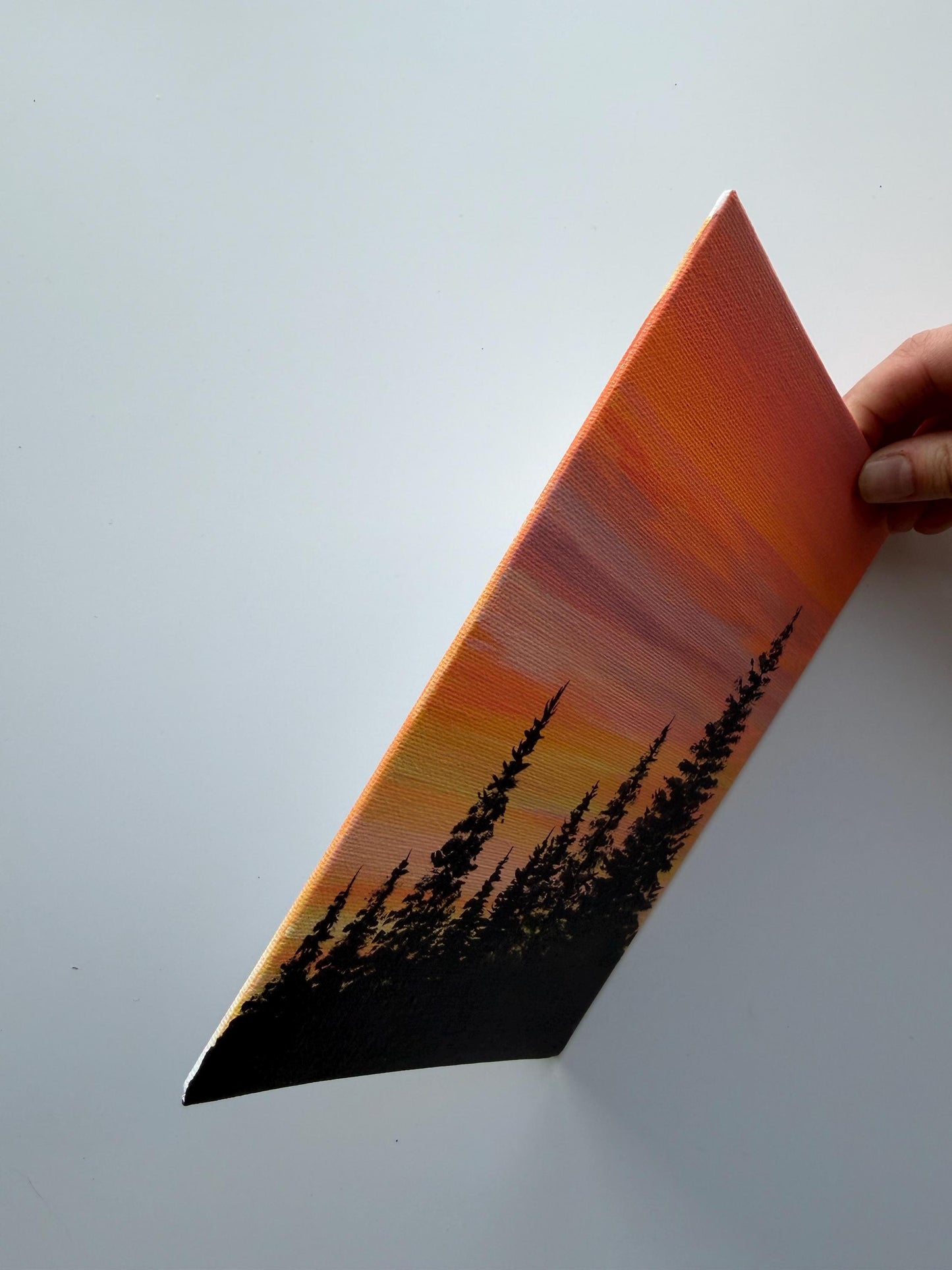 Original Sunset Pine Tree Painting 6x8, Acrylic Forest Landscape Wall Decor