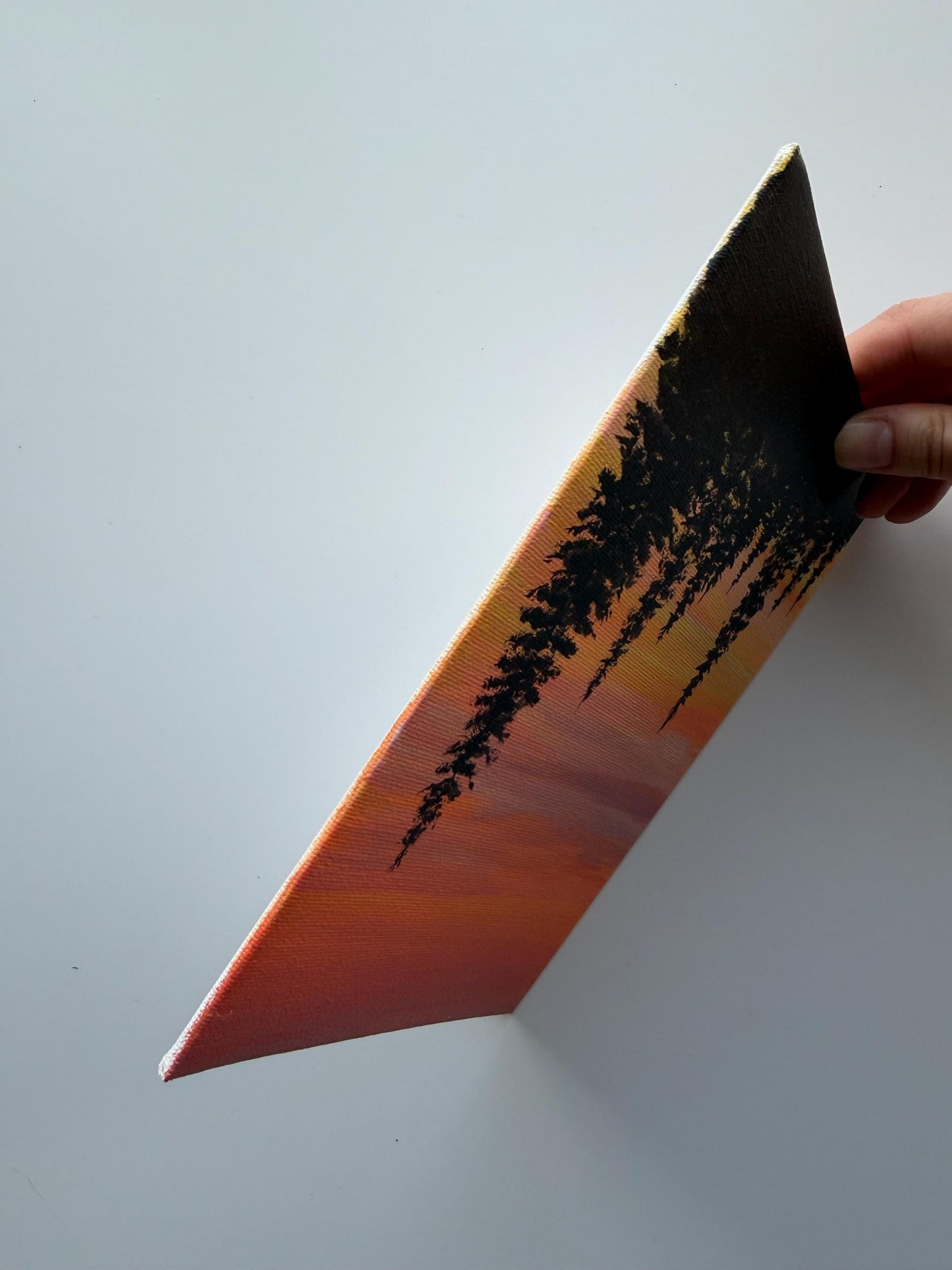 Original Sunset Pine Tree Painting 6x8, Acrylic Forest Landscape Wall Decor