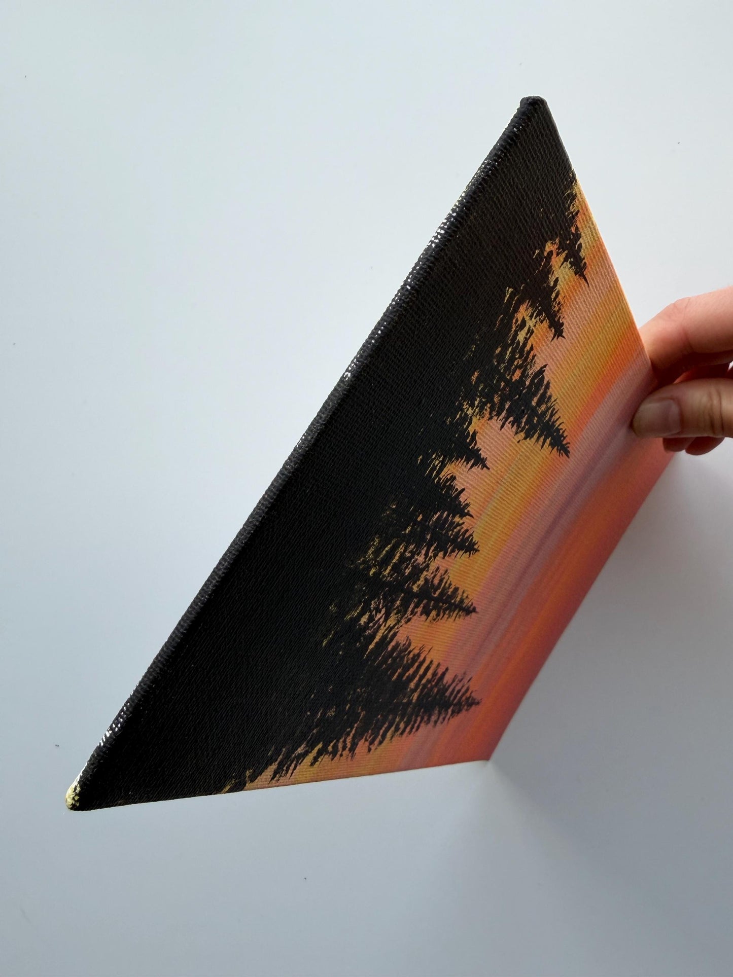 Original Sunset Pine Tree Painting 6x8, Acrylic Forest Landscape Wall Decor