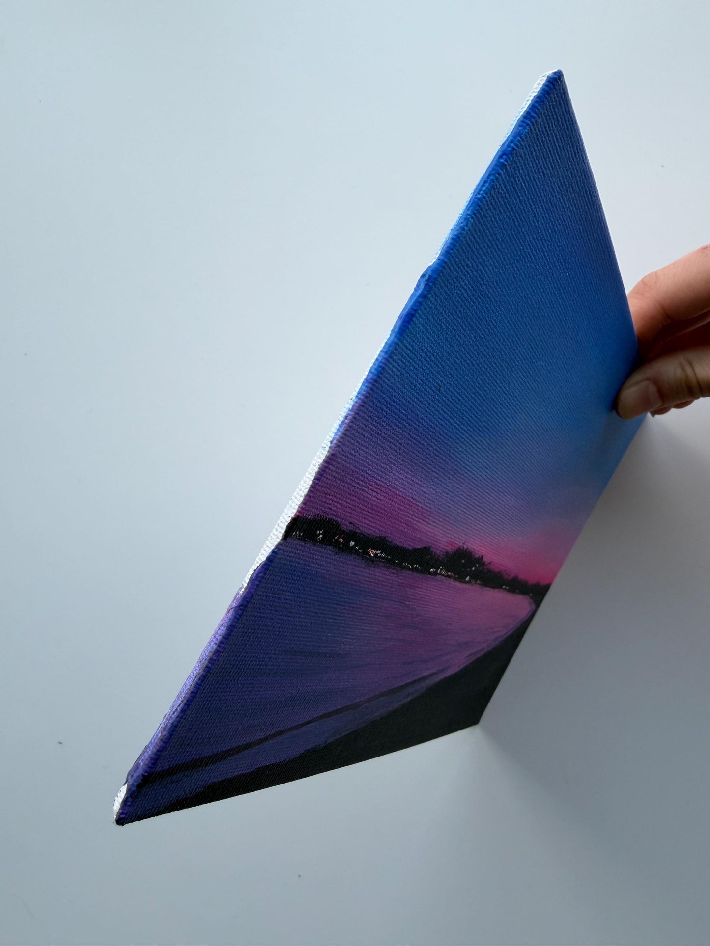Original Beach Sunset Painting 6x8, Pink Purple Ocean Seascape Canvas Panel Artwork