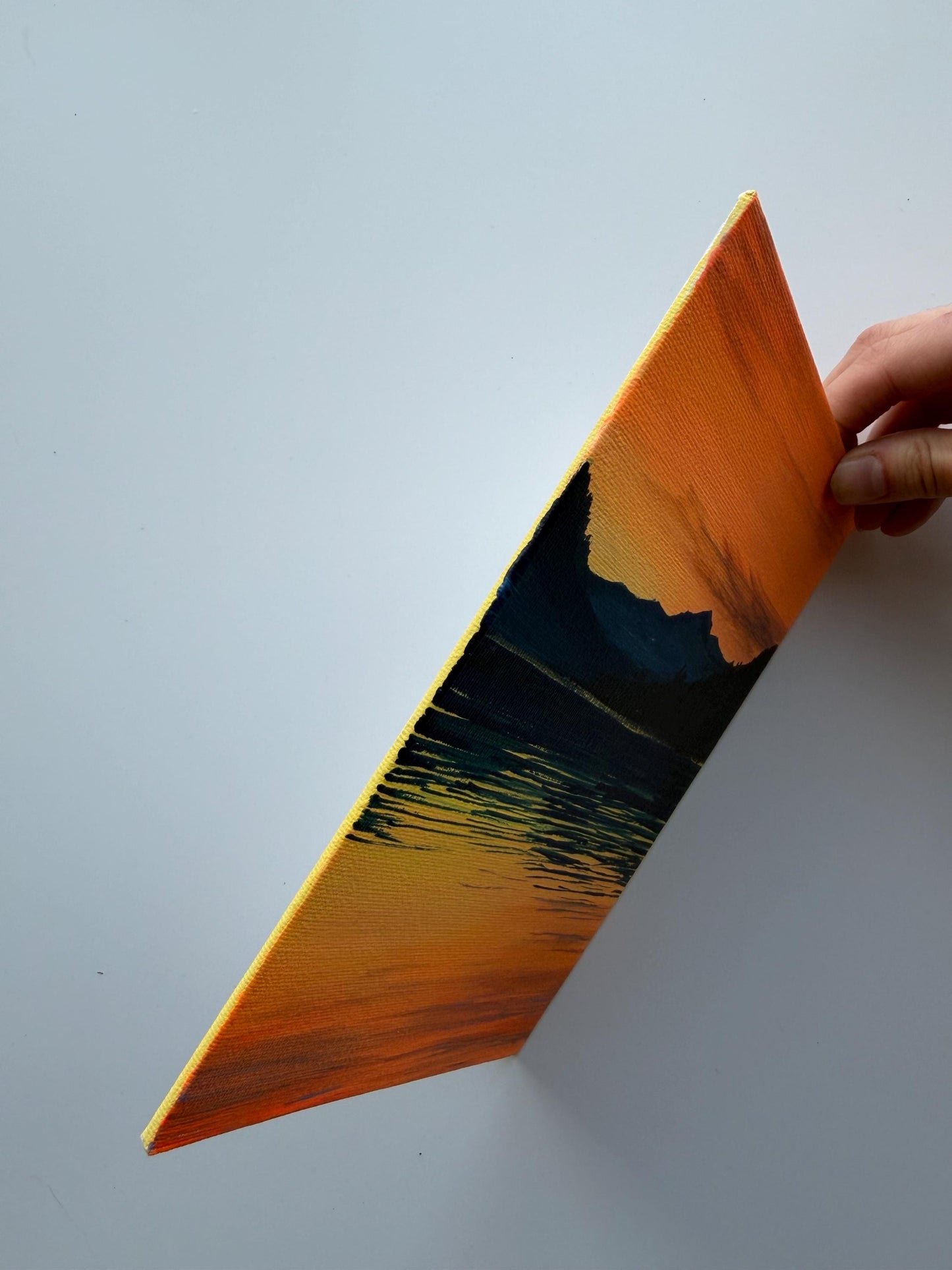 Original Acrylic Lake Sunset Painting 6x8, Mountain Reflection Landscape Art (Canvas Panel)