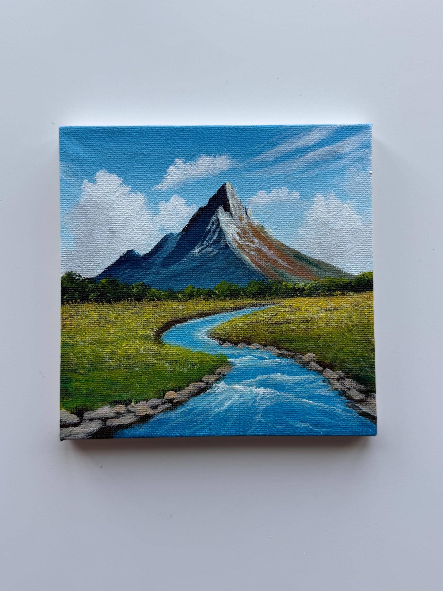 Original Landscape Painting 5x5, Acrylic Canvas Wall Art, Moody Monochrome Scenery