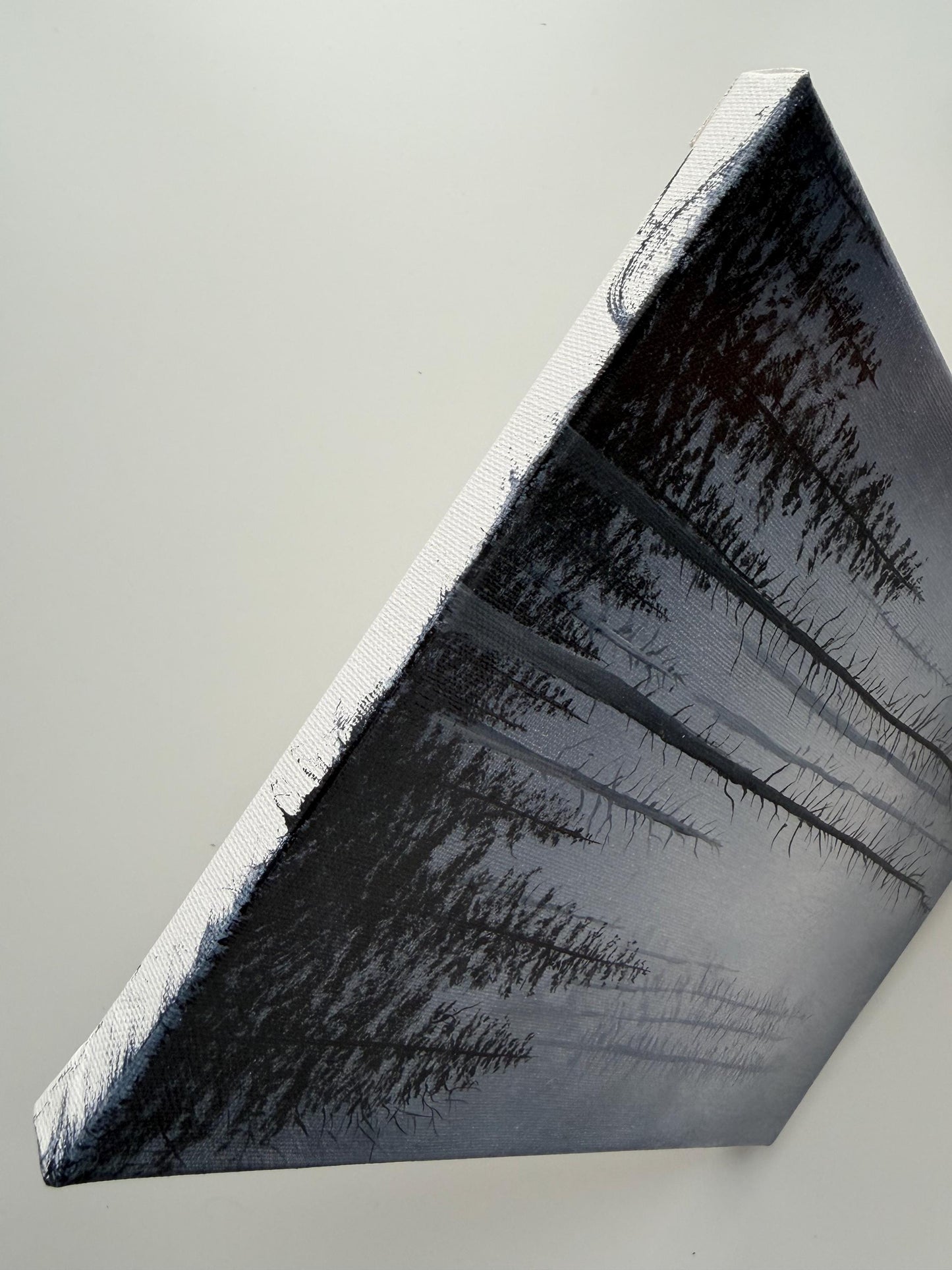 Original Misty Forest Painting, Moody Woodland Wall Art, 9x12 Stretched Canvas