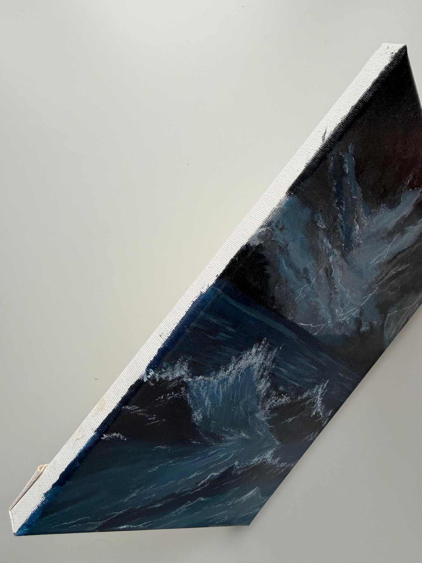 Original Stormy Ocean Painting, Moody Seascape Wall Art, Lightning Wave Acrylic Canvas