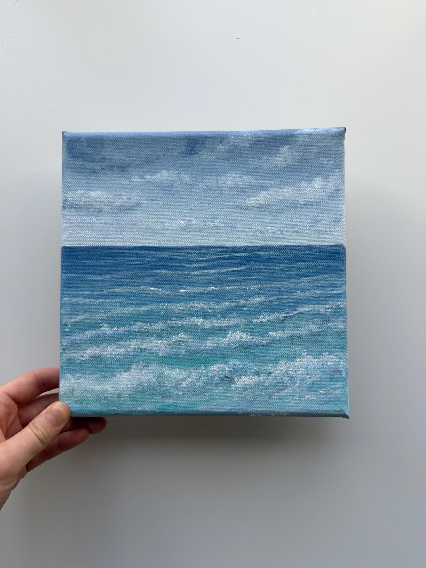Original Ocean Wave Painting 8x8, Small Seascape Coastal Acrylic Art