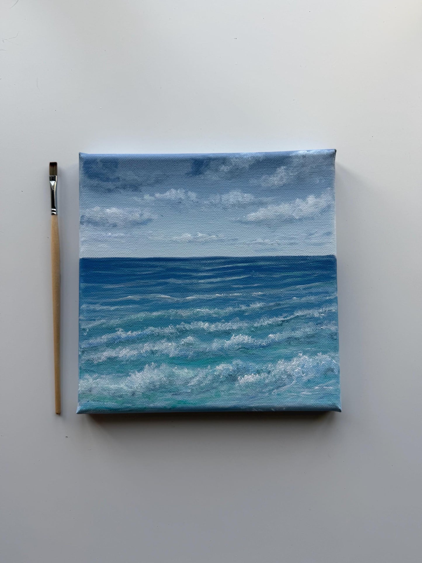 Original Ocean Wave Painting 8x8, Small Seascape Coastal Acrylic Art