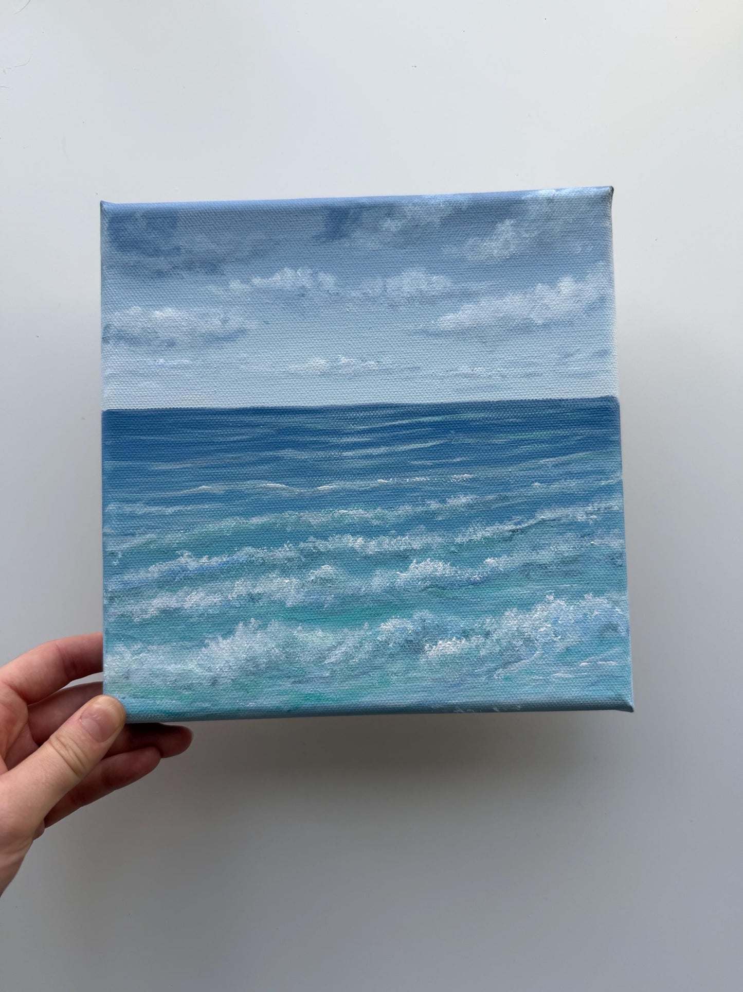 Original Ocean Wave Painting 8x8, Small Seascape Coastal Acrylic Art