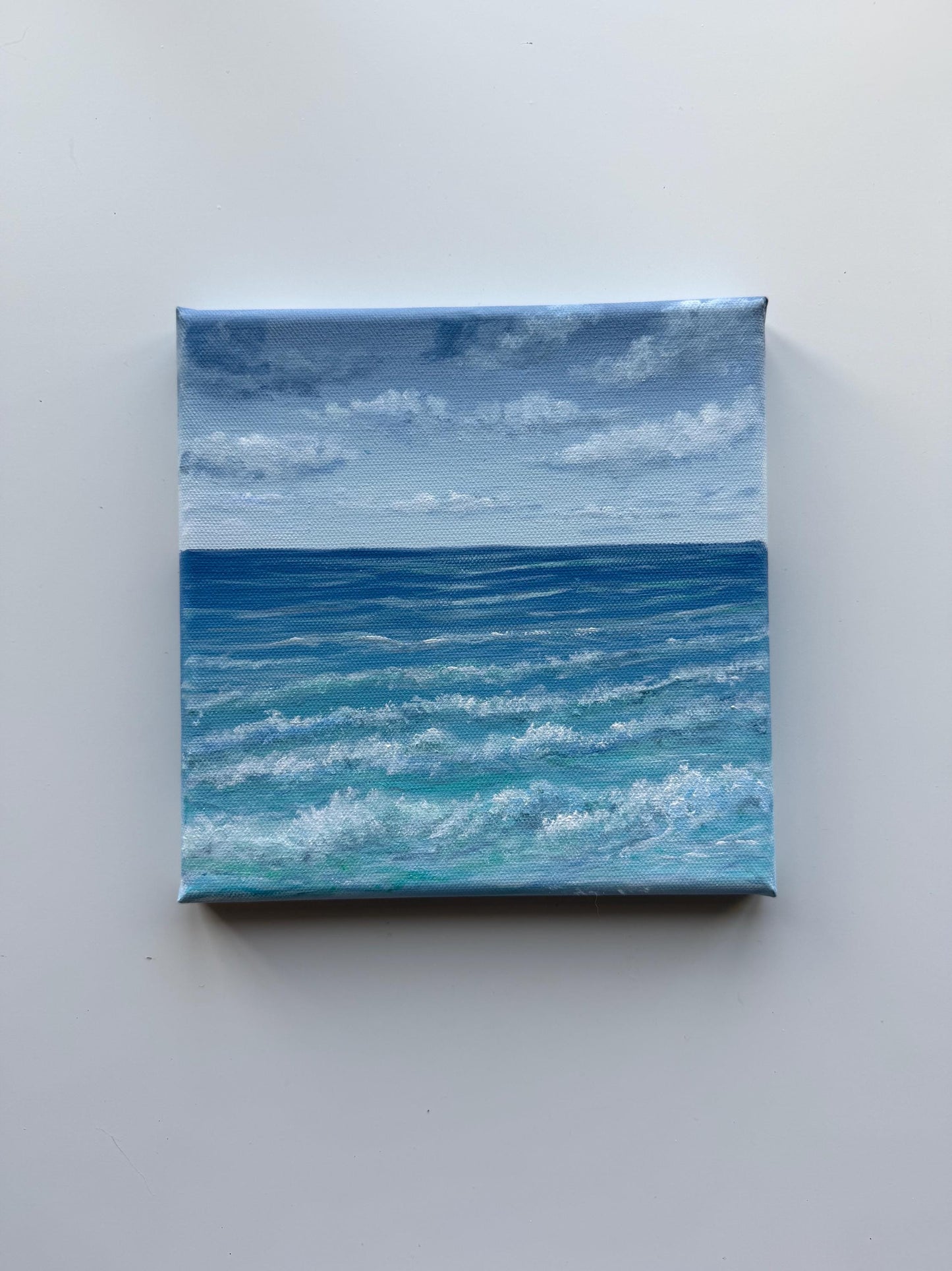 Original Ocean Wave Painting 8x8, Small Seascape Coastal Acrylic Art