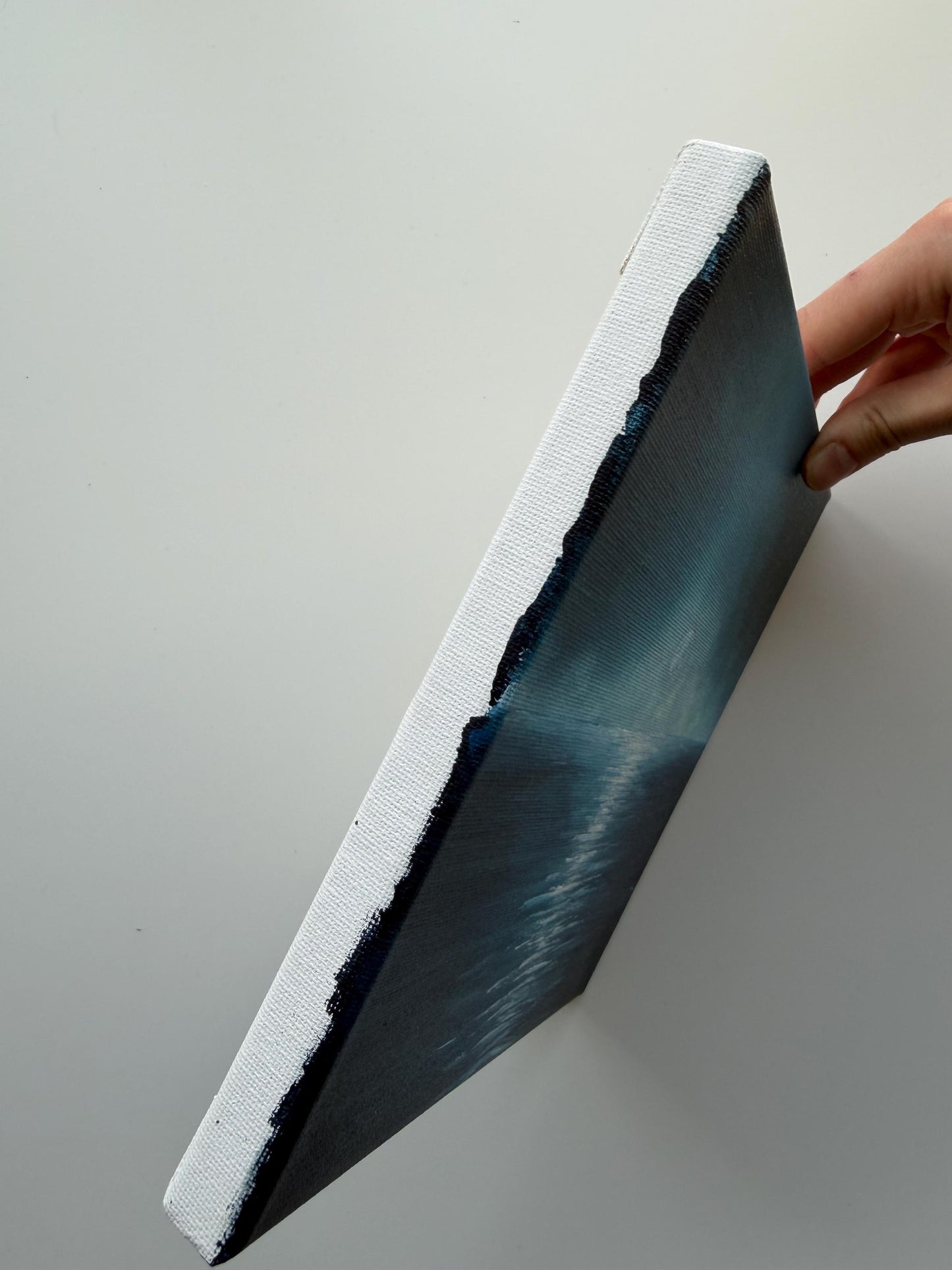 Original Moonlit Ocean Painting 8x8, Night Seascape Wall Art, Blue Moon Reflection Acrylic Painting