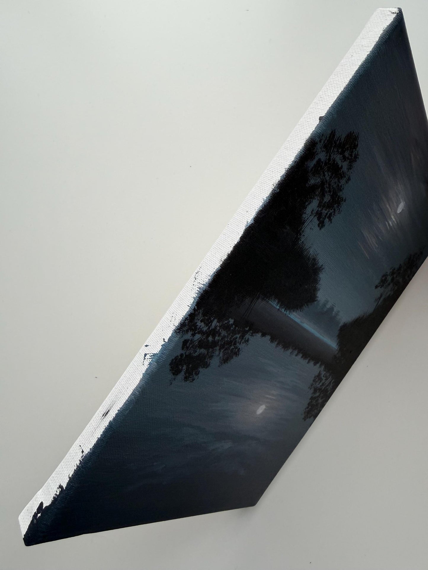 Original Moonlit Lake Painting 9x12, Moody Night Landscape, Moon Reflection Acrylic Painting on Canvas