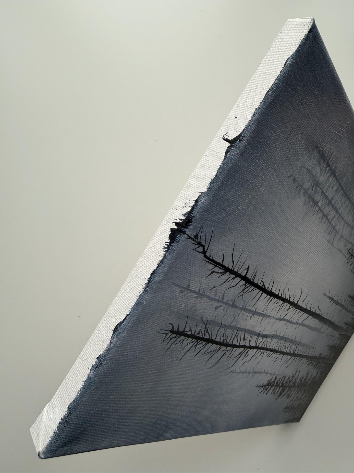 Original Misty Forest Painting, Moody Woodland Wall Art, 9x12 Stretched Canvas