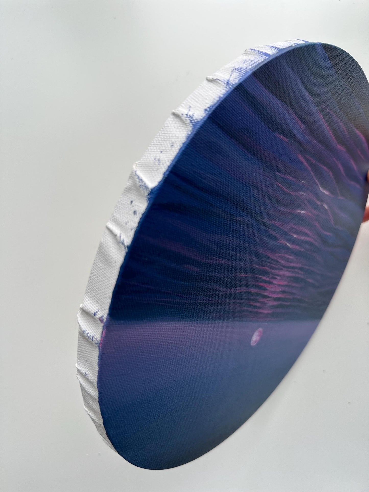 Original Moon Ocean Painting, Purple Blue Seascape Wall Art, 12 Inch Round Canvas