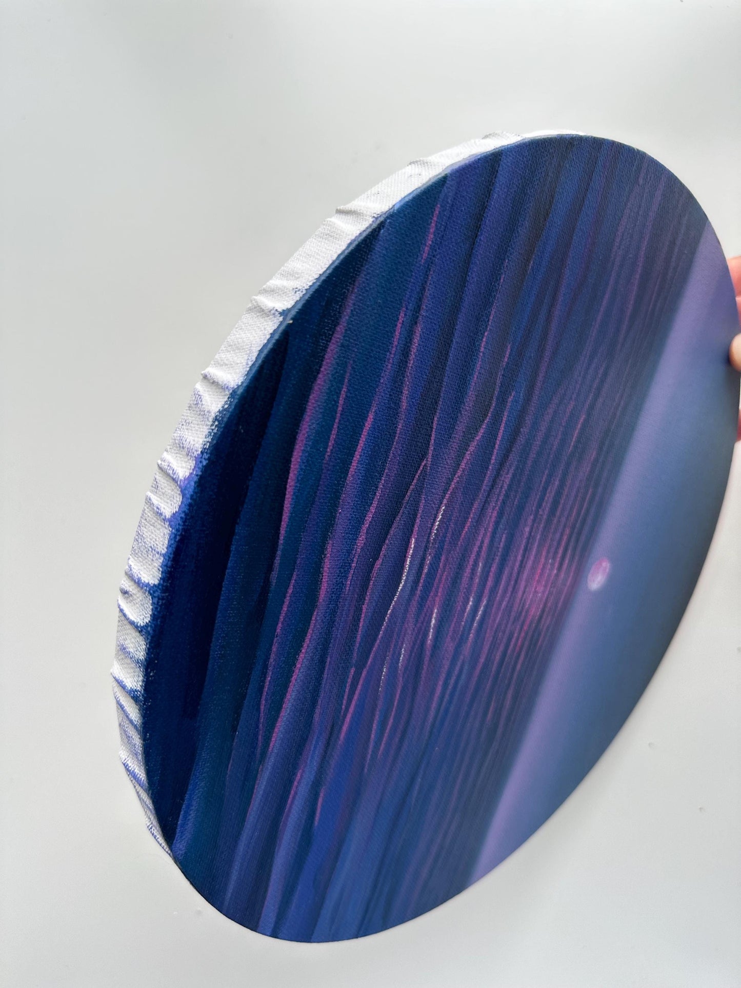 Original Moon Ocean Painting, Purple Blue Seascape Wall Art, 12 Inch Round Canvas
