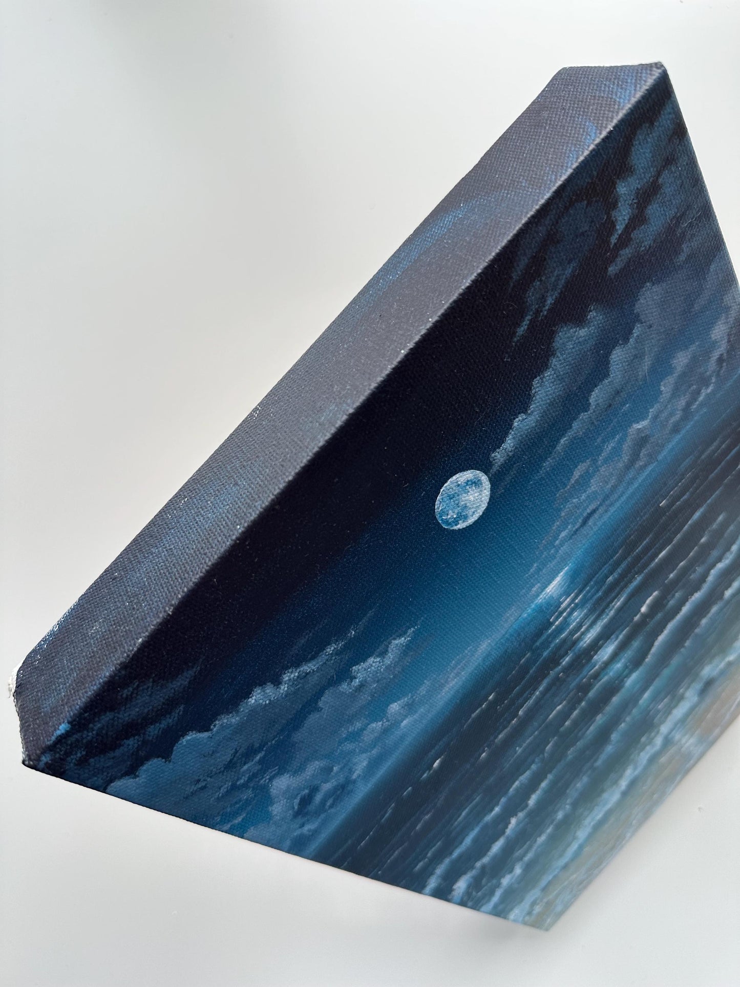 Original Moonlit Beach Painting, 9x12 Gallery Wrapped Canvas, Night Ocean Seascape Art