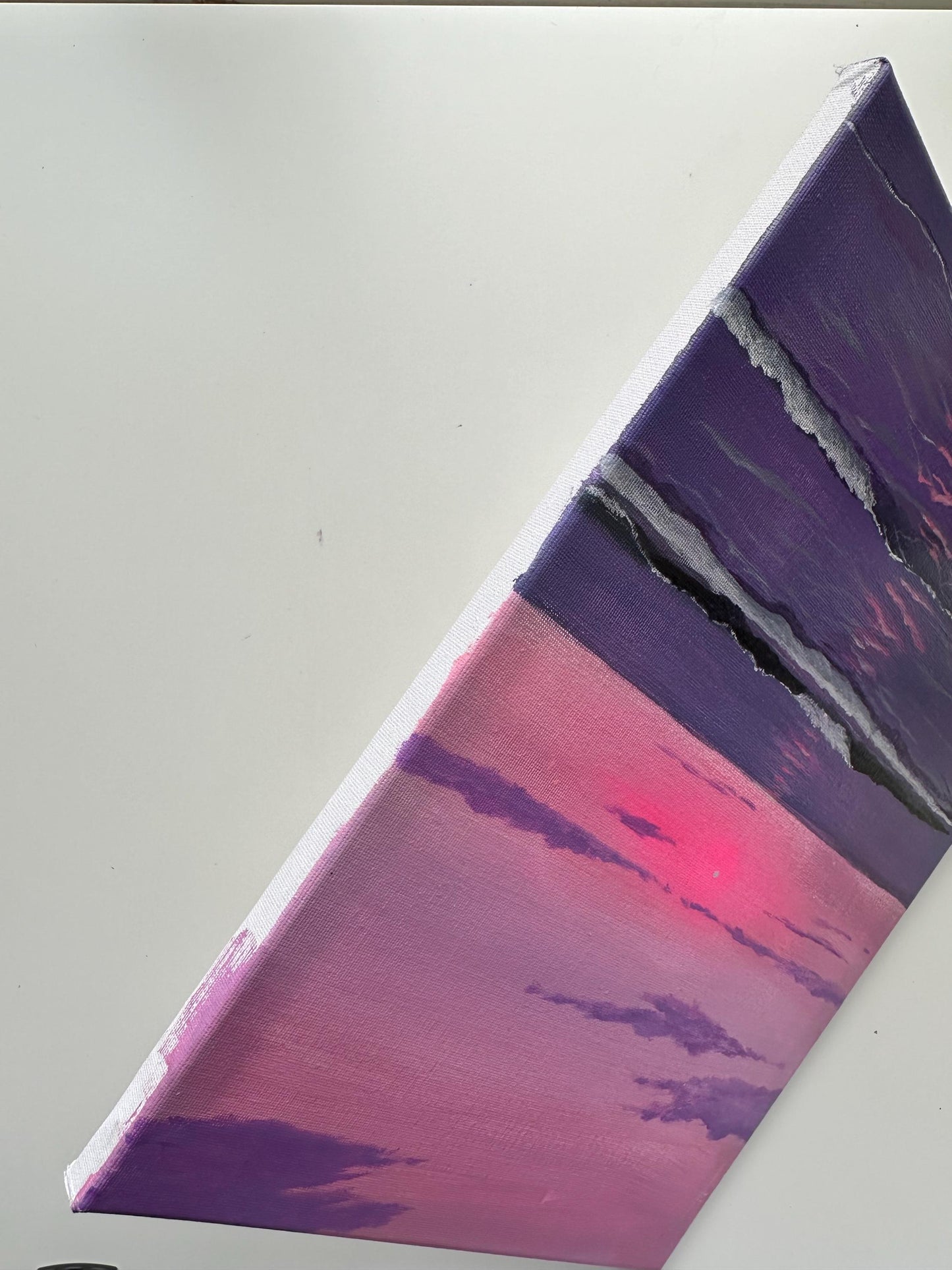 Original Pink Purple Ocean Sunset Painting, 11x14 Stretched Canvas Seascape Wall Art