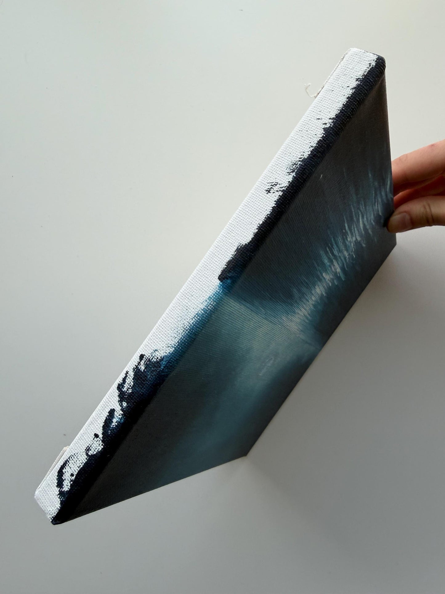 Original Moonlit Ocean Painting 8x8, Night Seascape Wall Art, Blue Moon Reflection Acrylic Painting